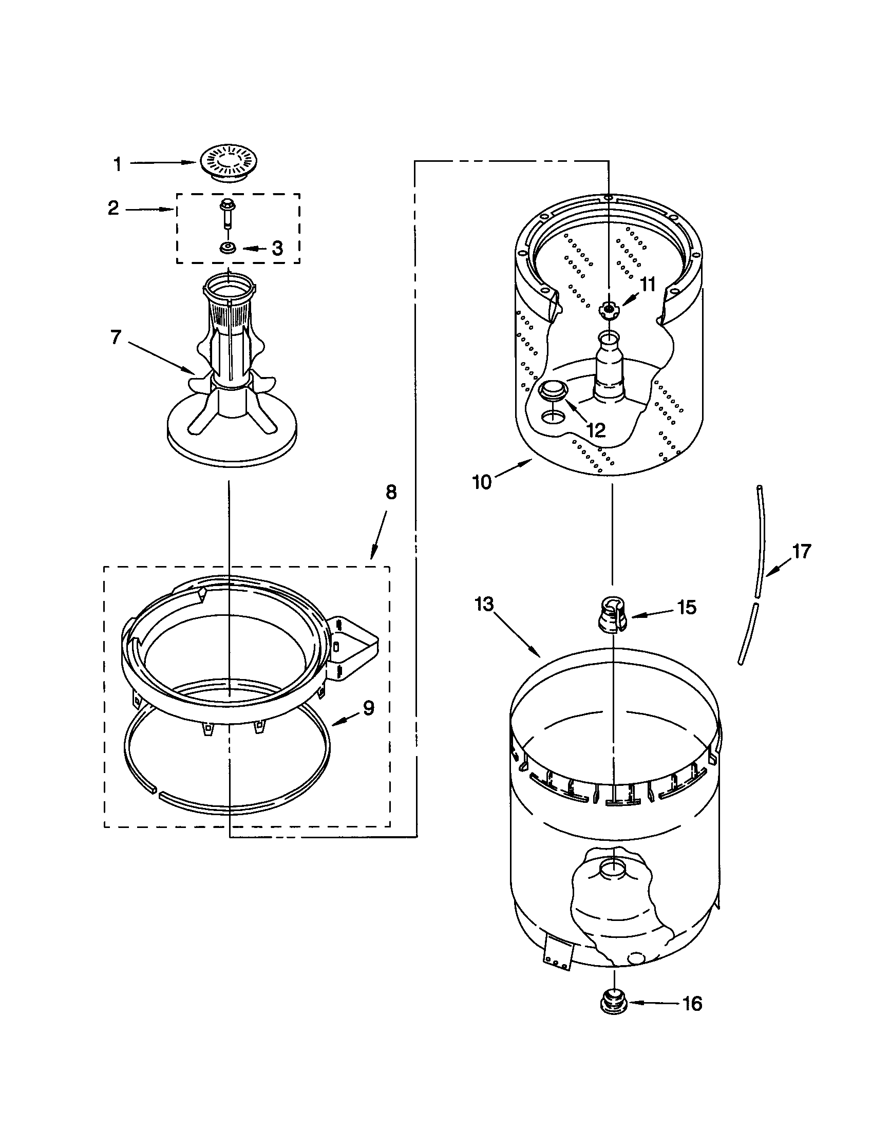 Agitator, basket and tub