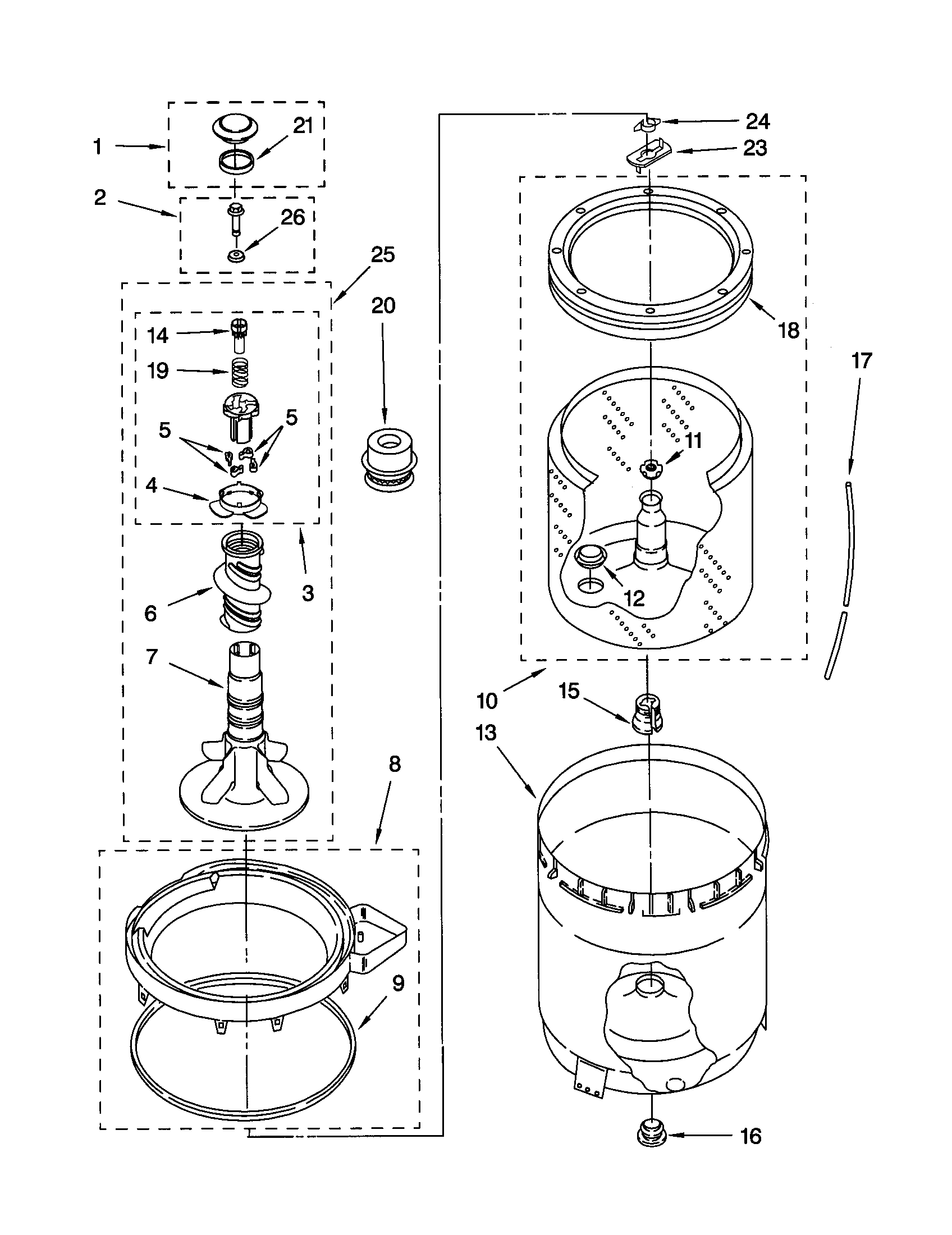Agitator,basket and tub
