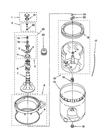Agitator, basket and tub