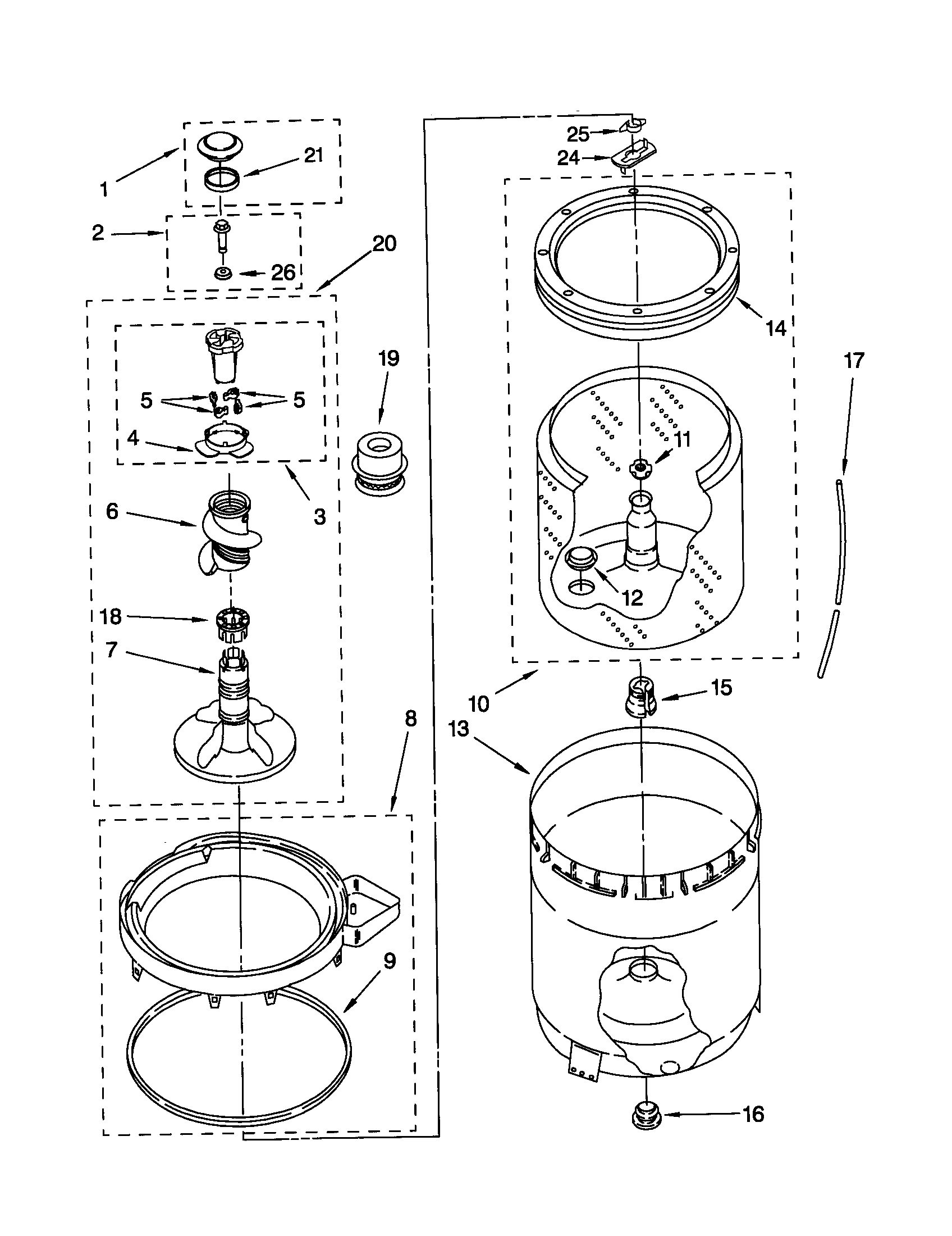 Agitator,basket and tub