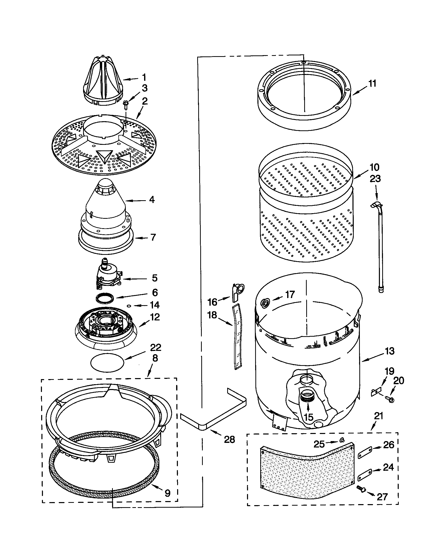 Washplate, basket and tub