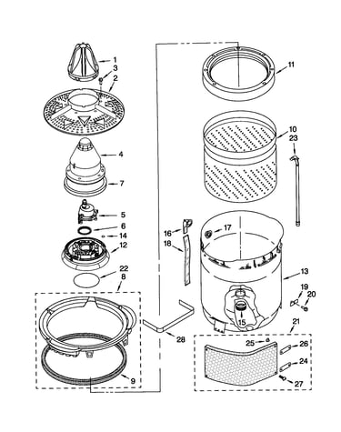Washplate, basket and tub