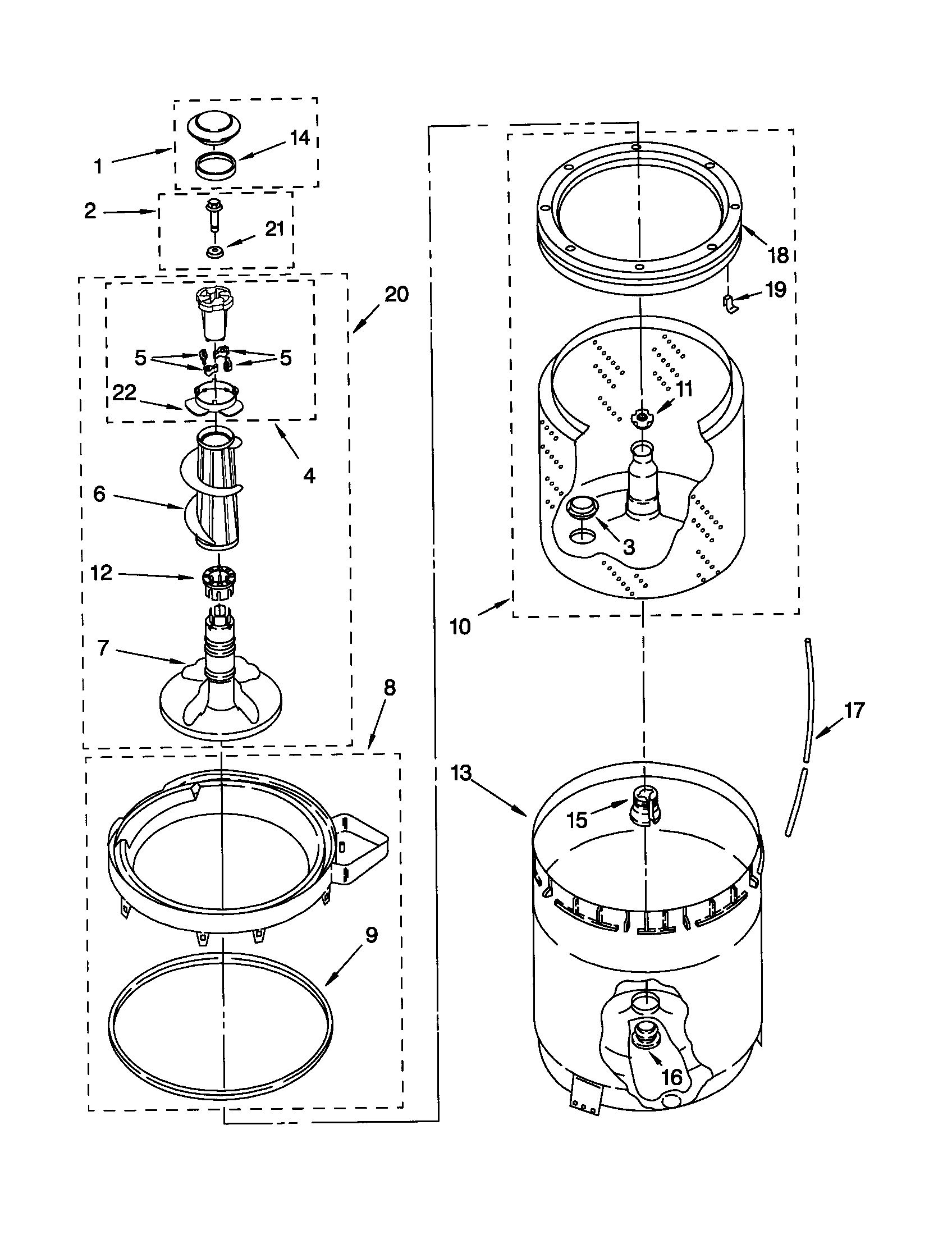 AGITATOR, BASKET AND TUB