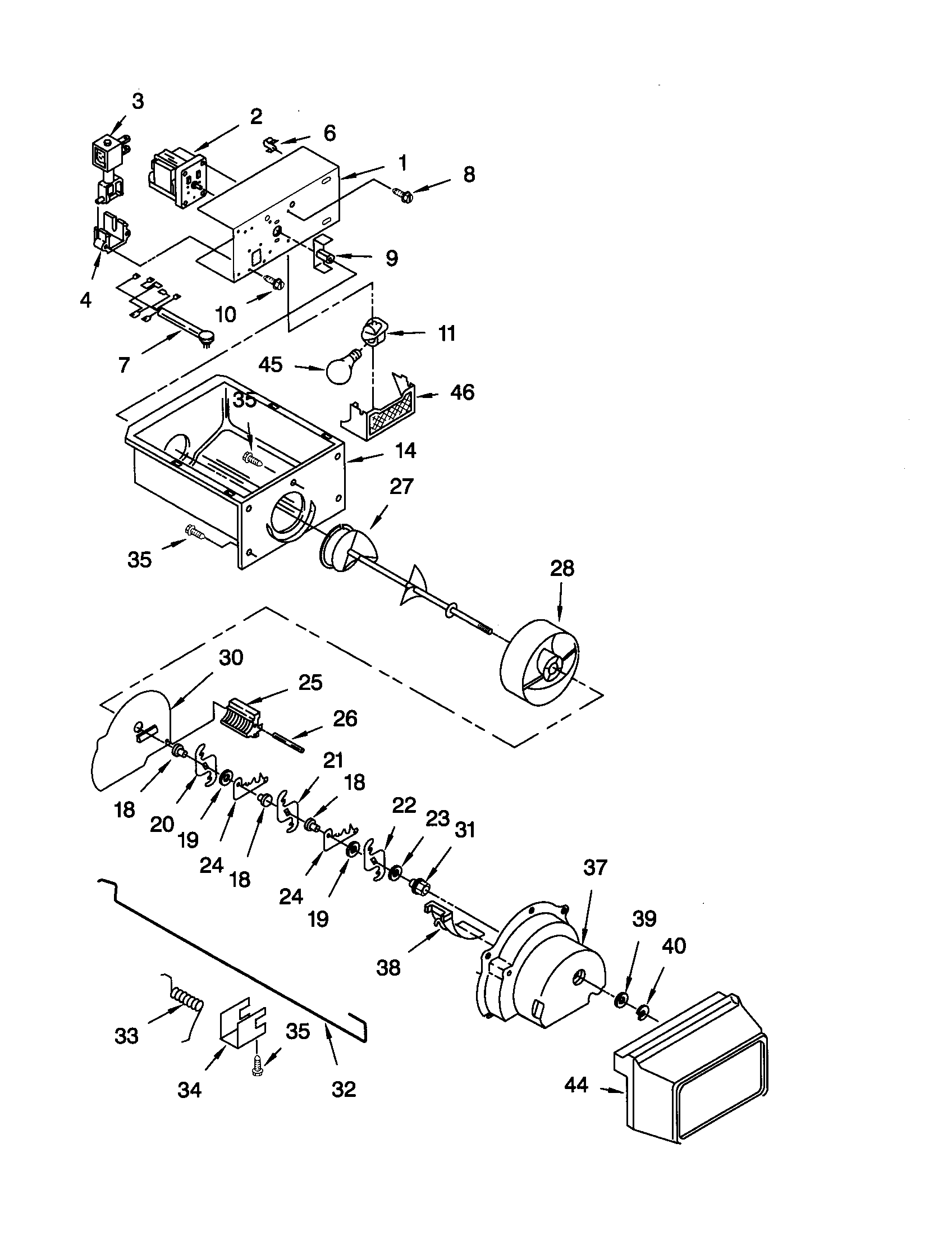 Motor and ice container