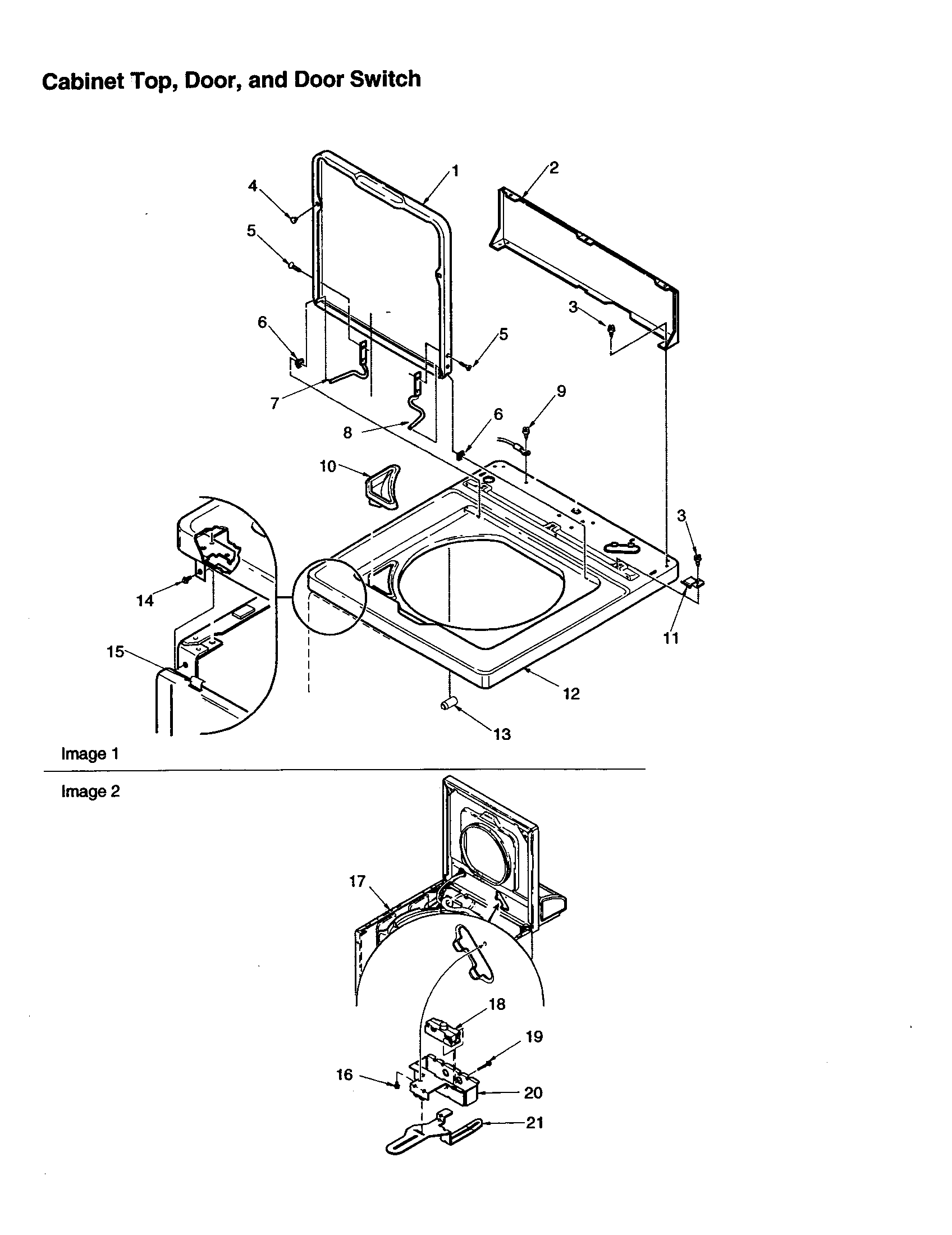 Cabinet top, door and door switch