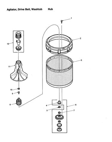 Agitator, drive bell, washtub/hub