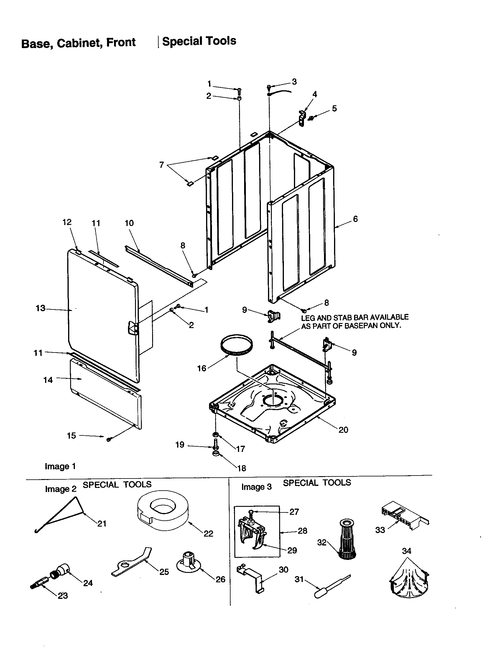 Base, cabinet, front/special tools