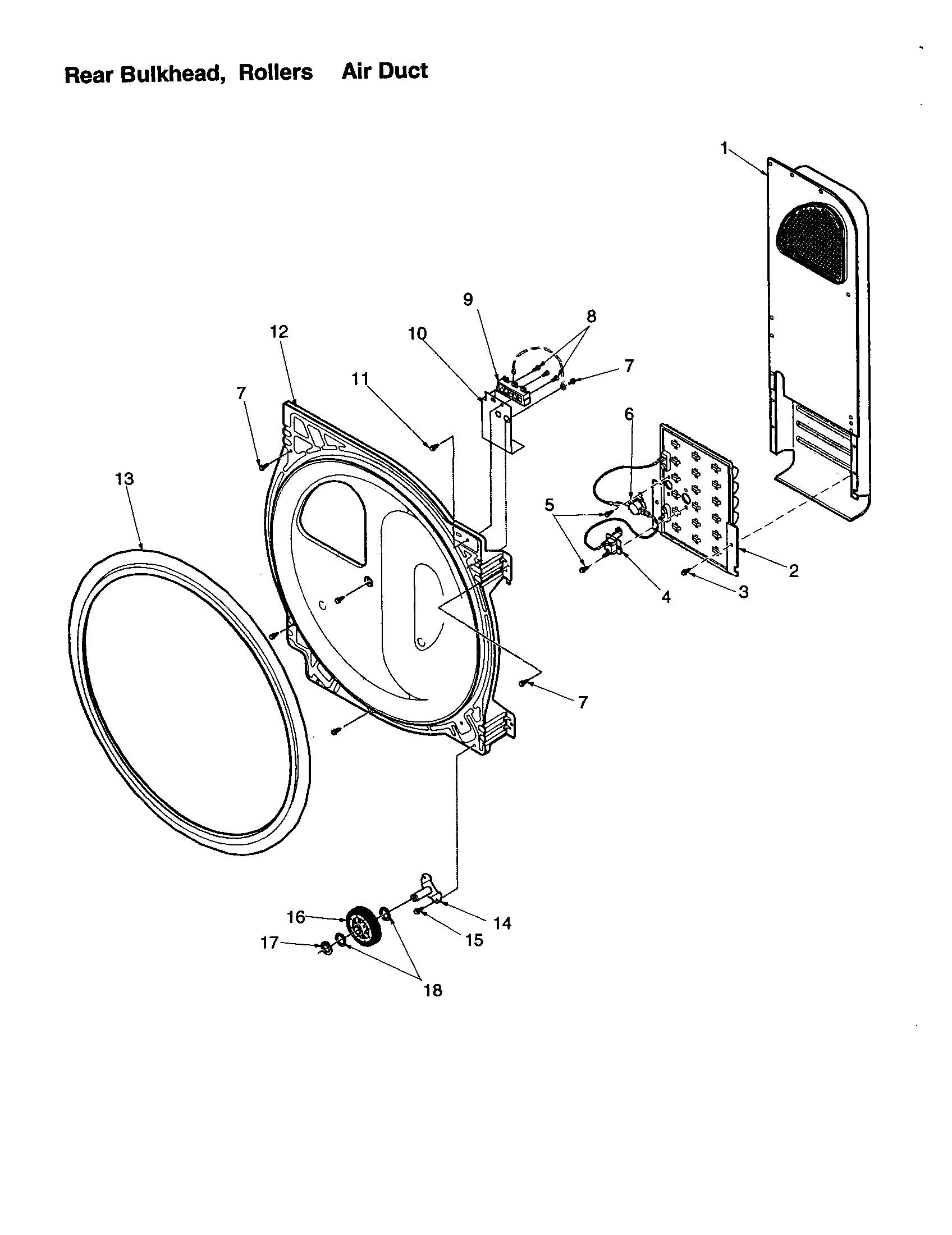 Rear bulkhead, rollers/air duct