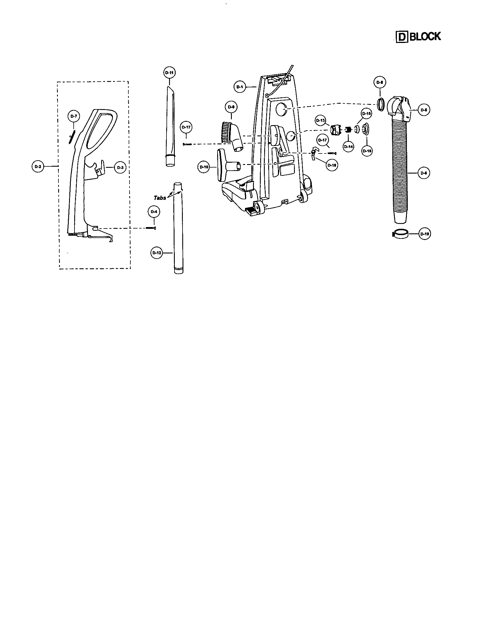 Handle and rear dust compartment