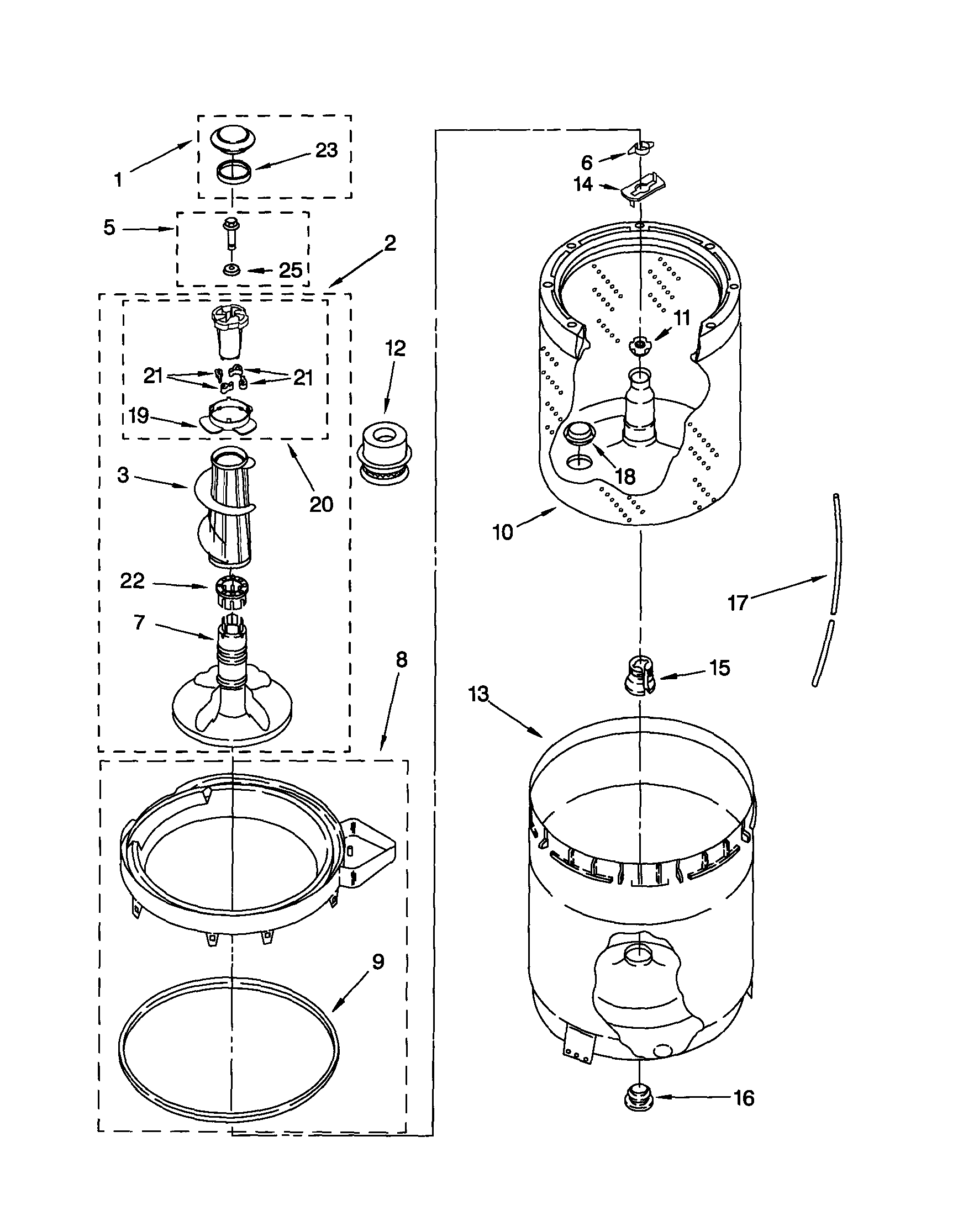 AGITATOR, BASKET AND TUB