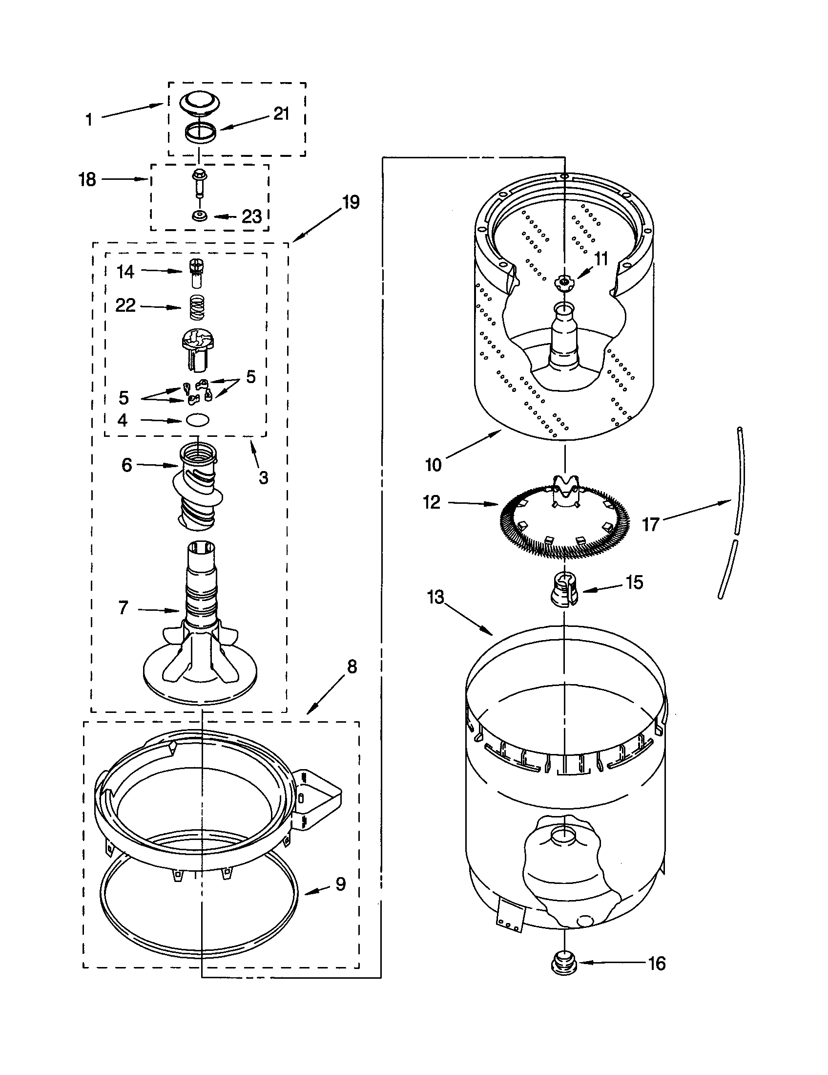 Agitator, basket and tub