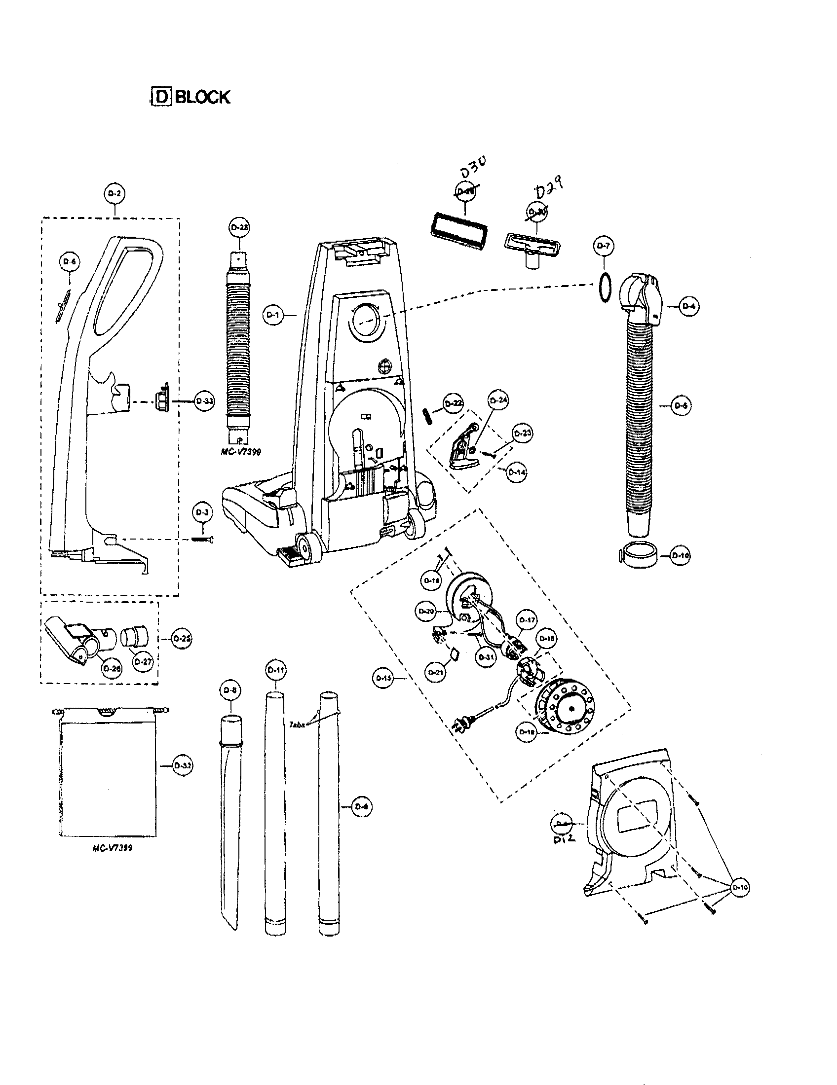 Handle/rear dust compartment