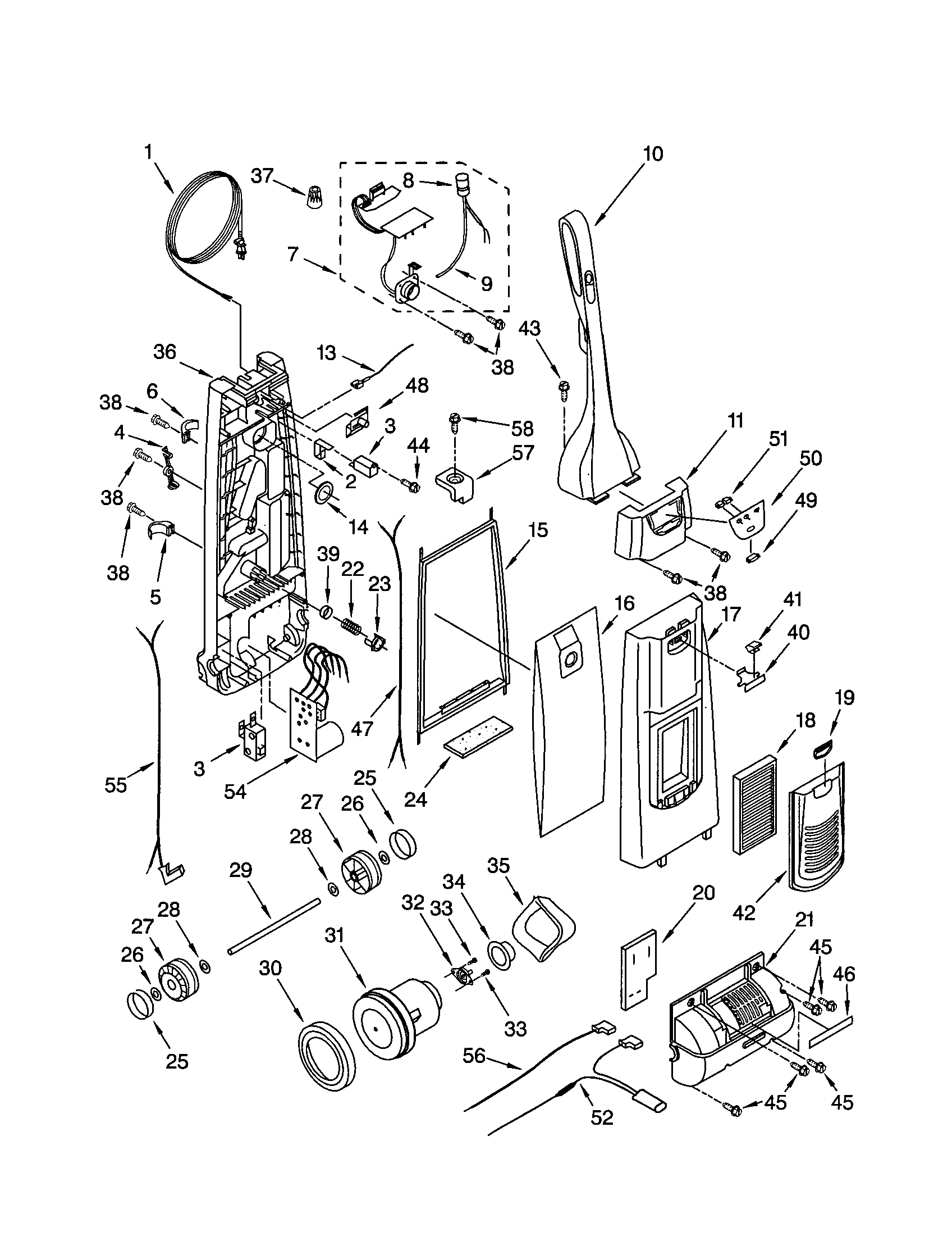 Dust compartment and motor