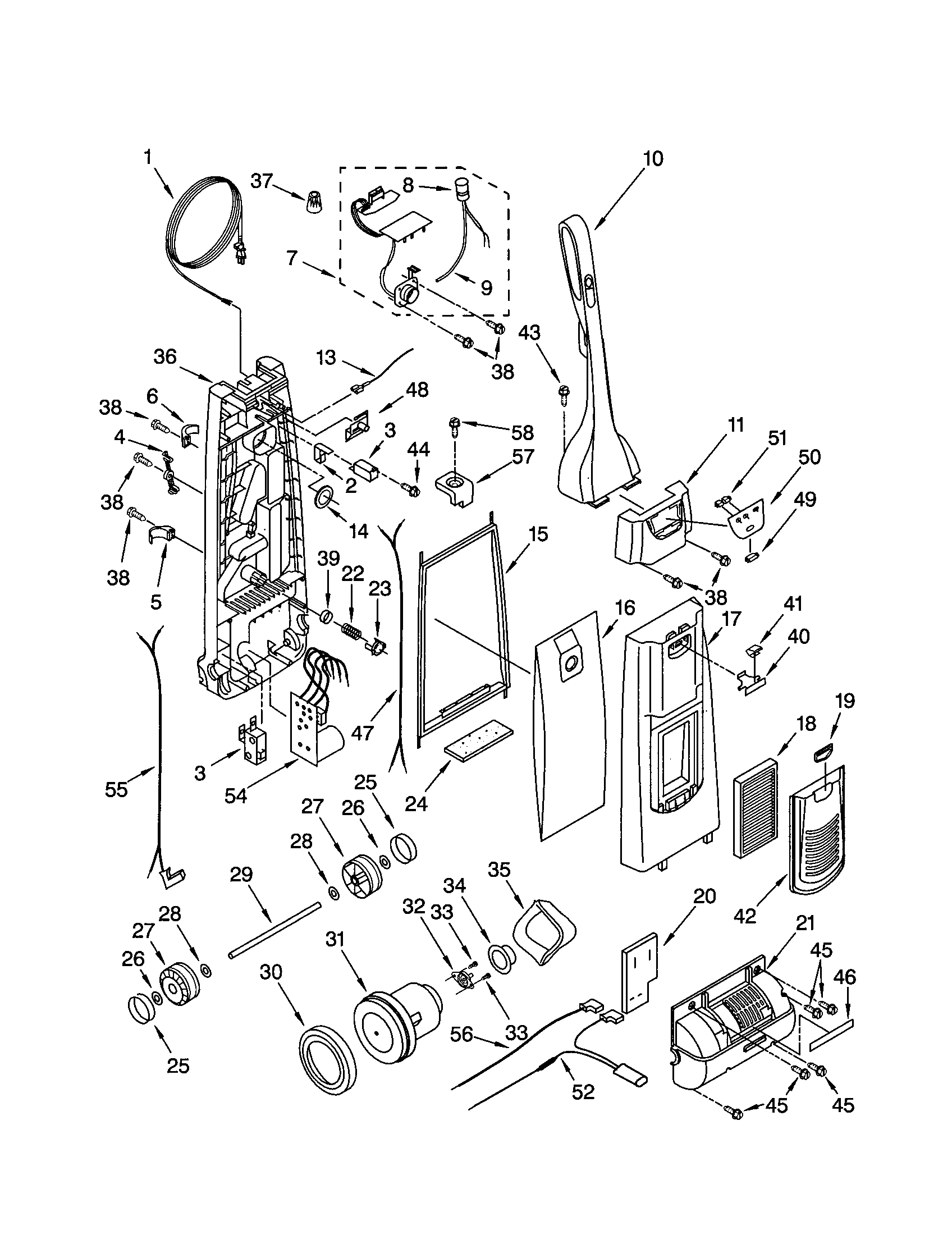 DUST COMPARTMENT AND MOTOR