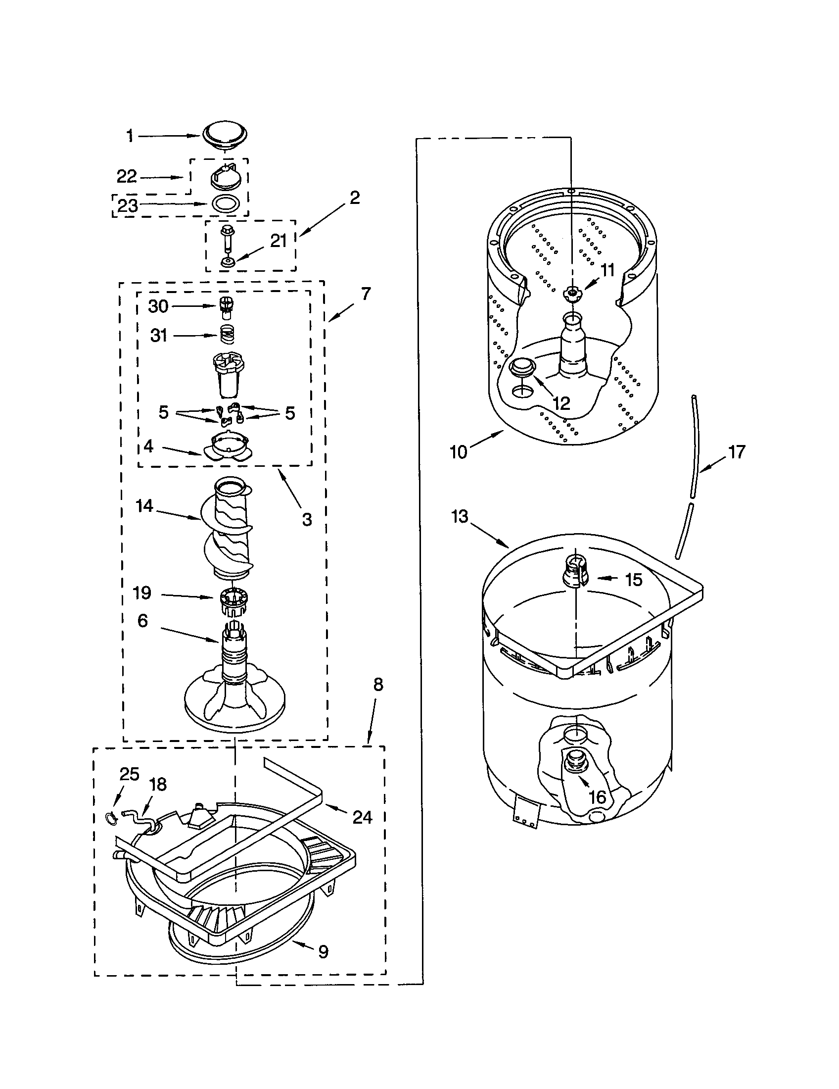 Agiator, basket and tub