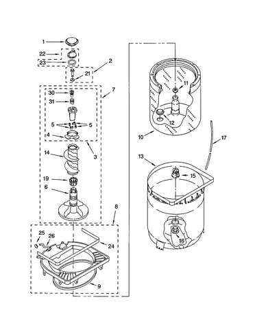 Agitator, basket and tub