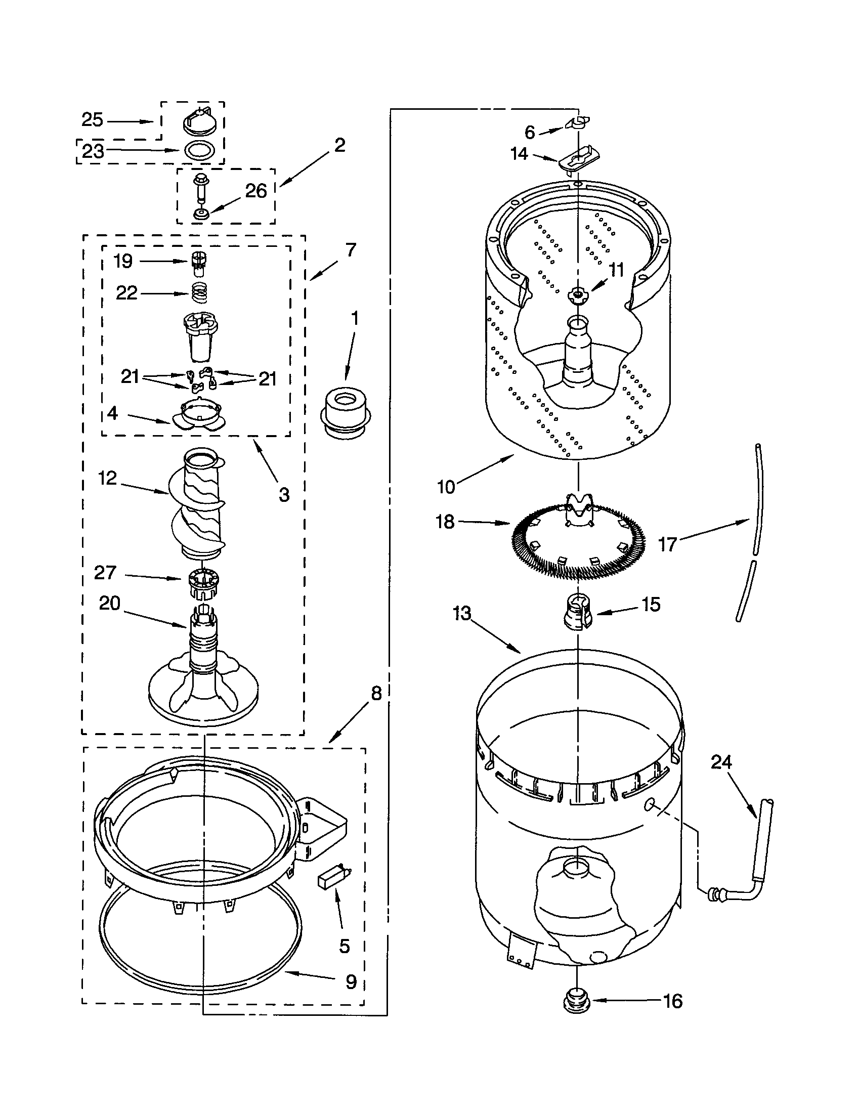 Agiator, basket and tub