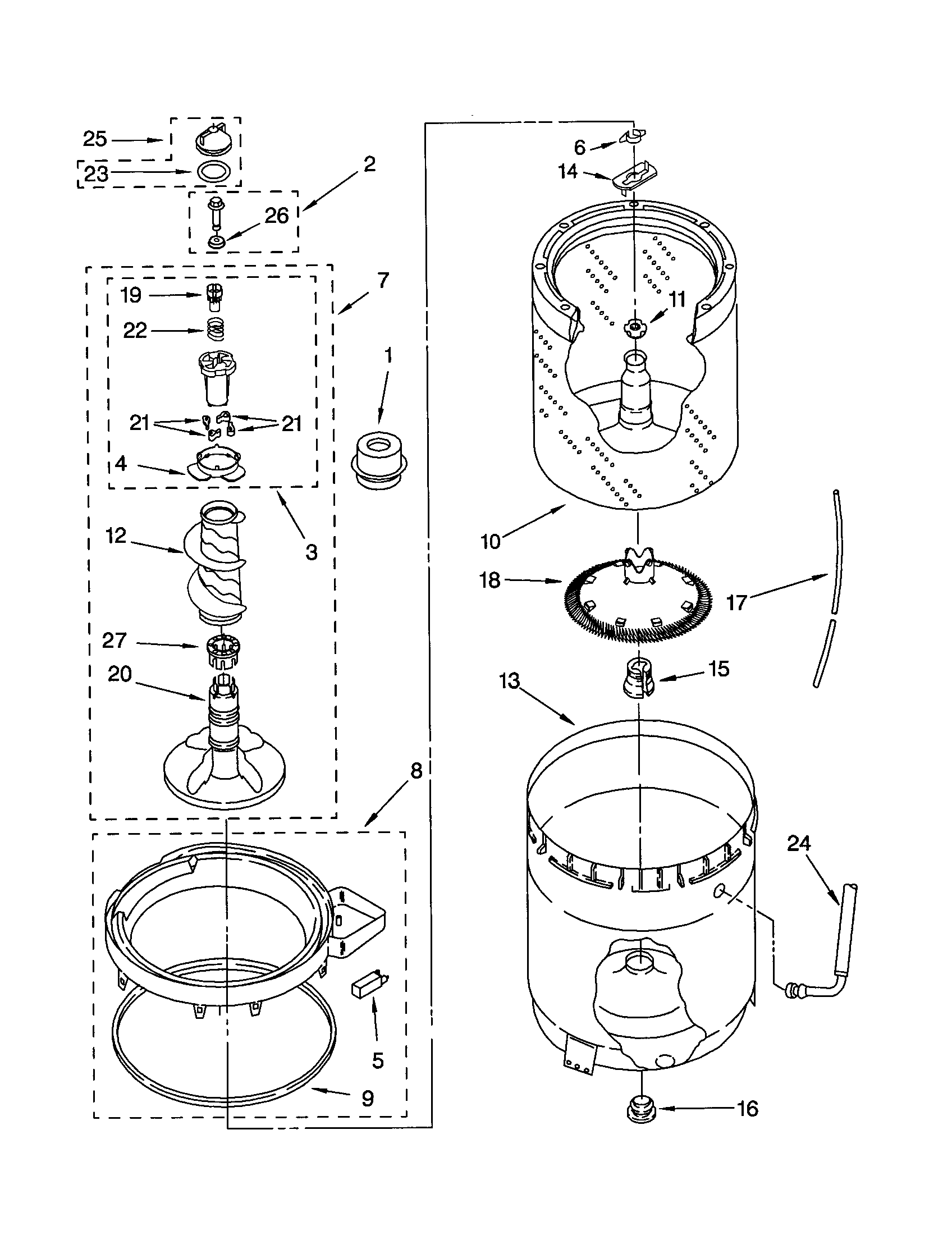 AGITATOR, BASKET AND TUB