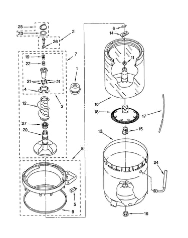 Agitator, basket and tub
