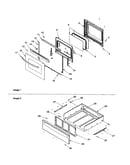 Oven door and storage drawer