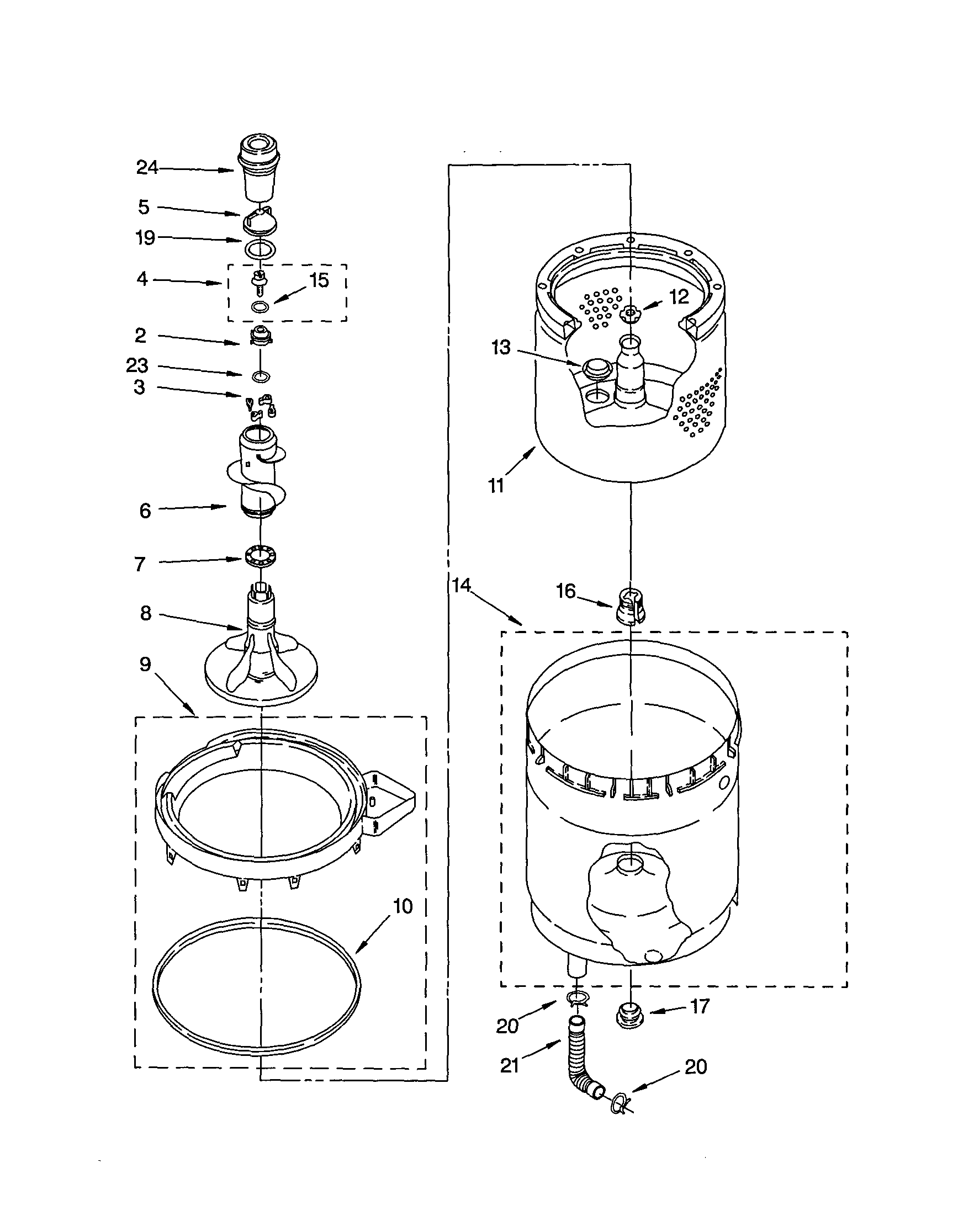 AGITATOR, BASKET AND TUB