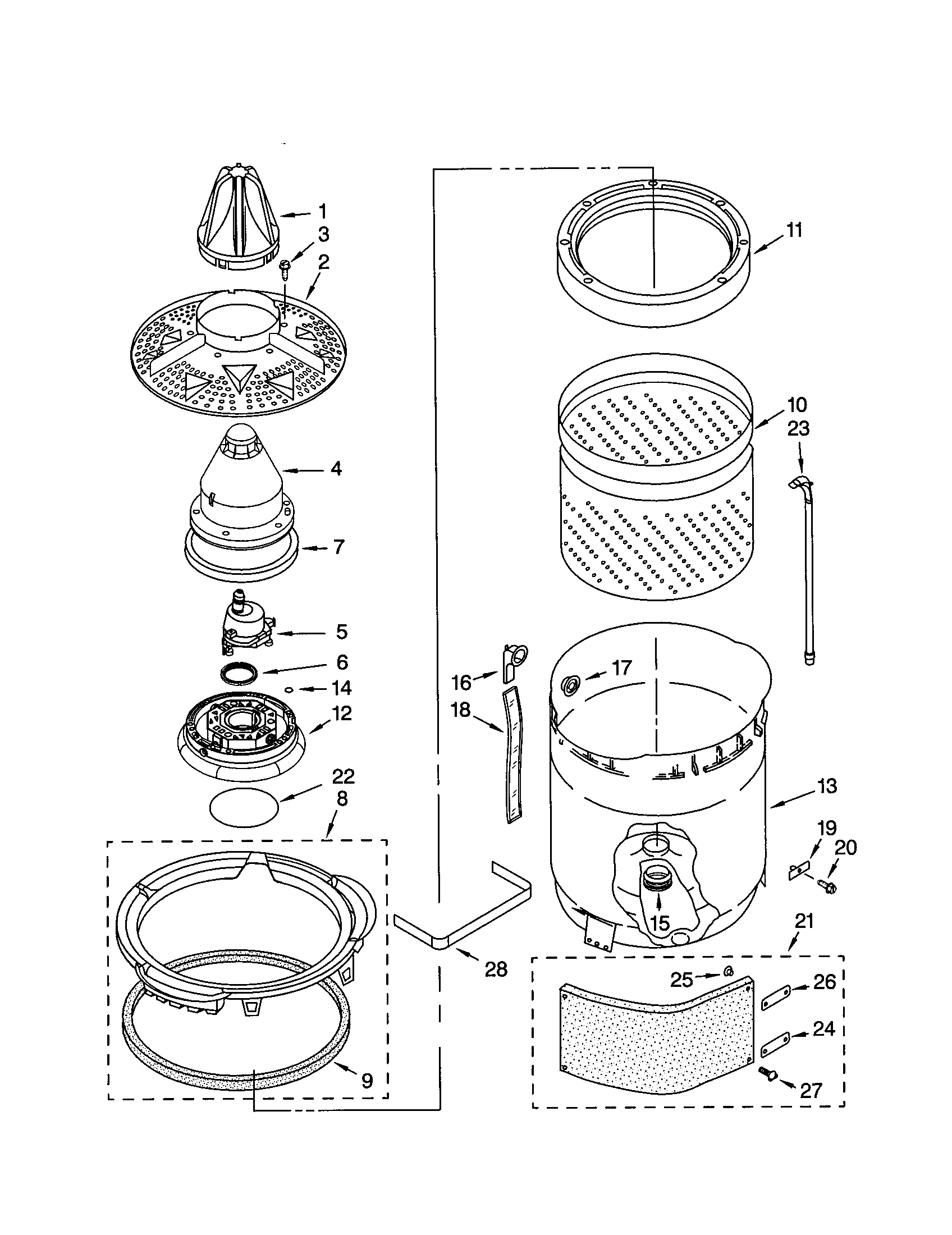 Washplate basket and tub