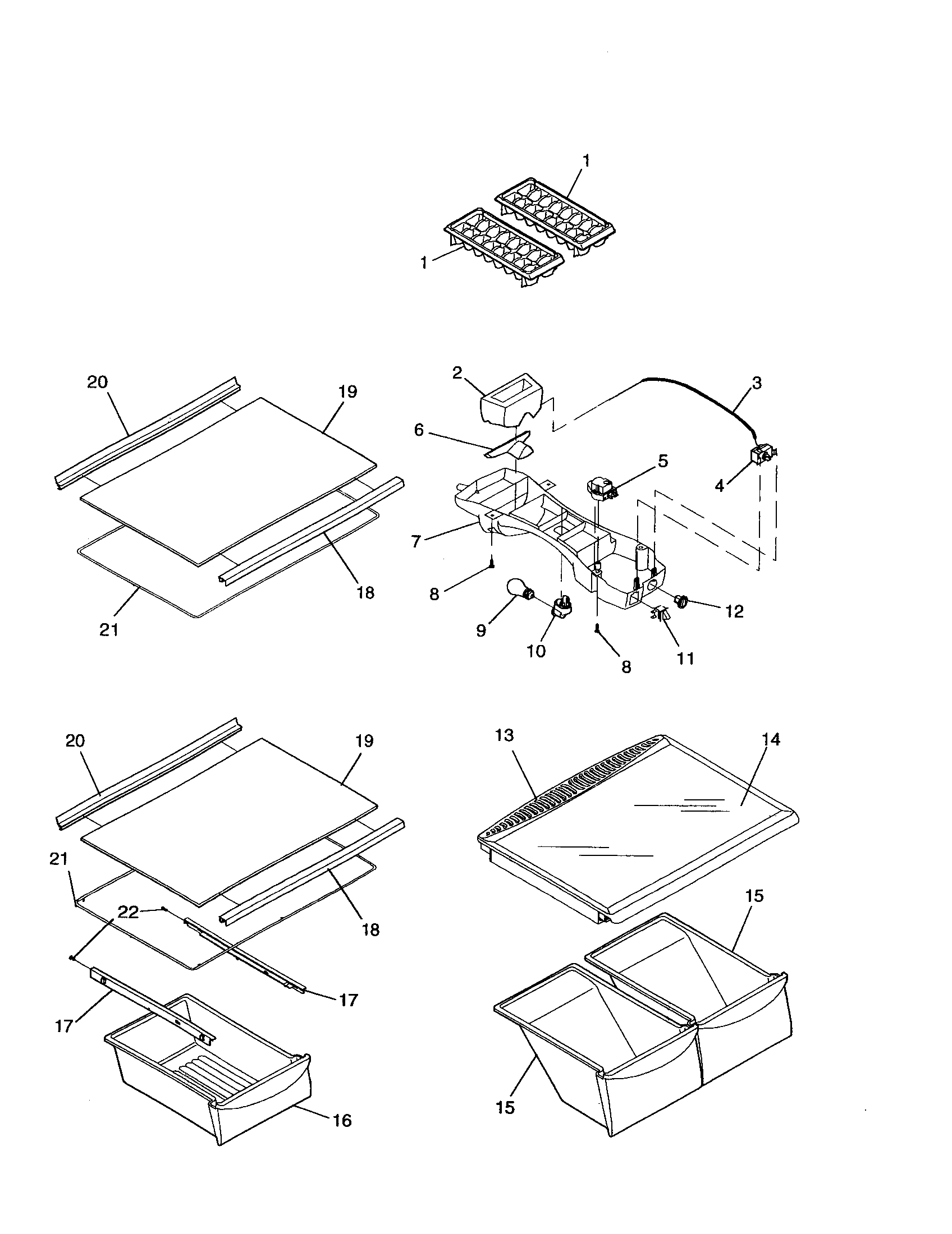 Refrig. shelving and light