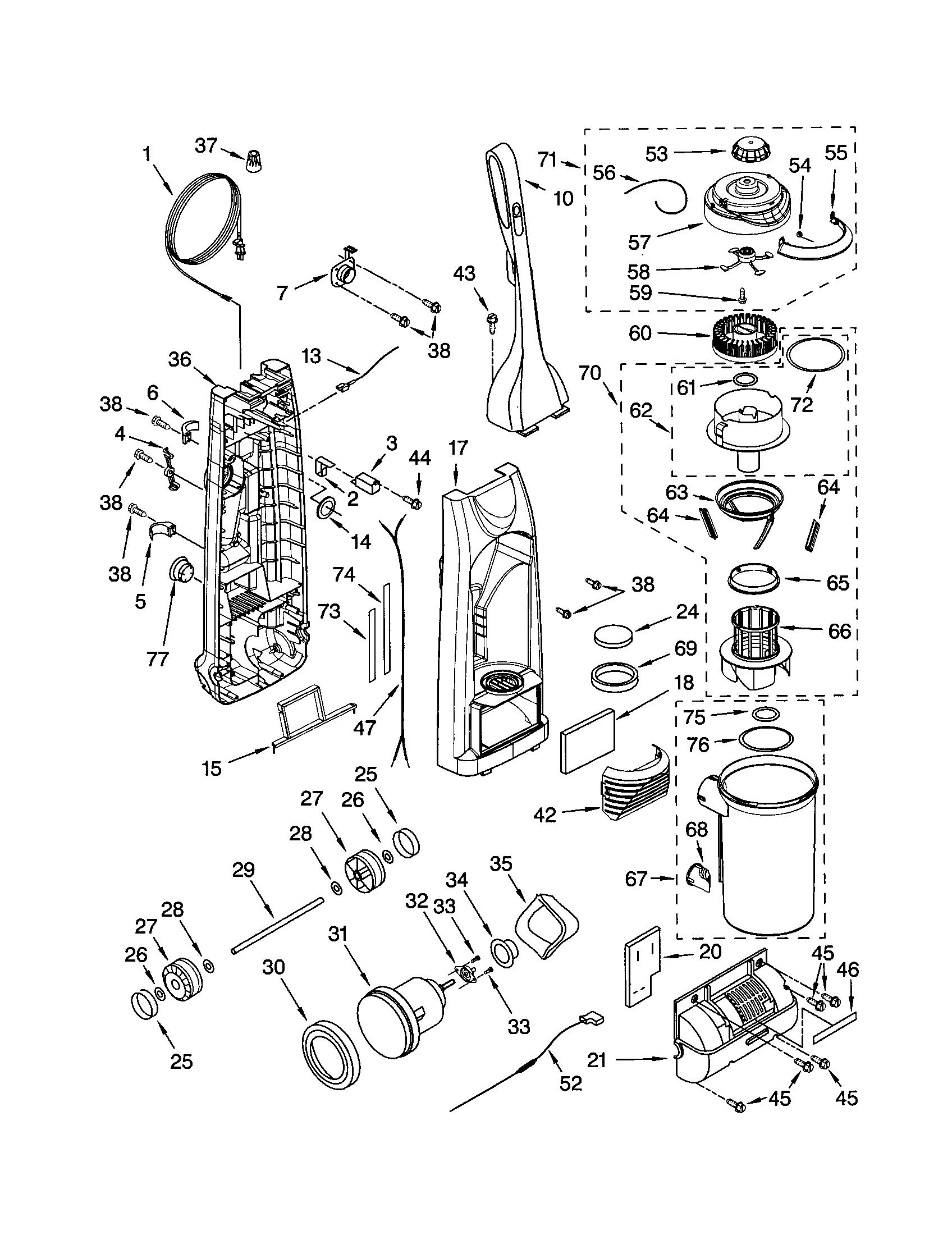 Dust compartment and motor