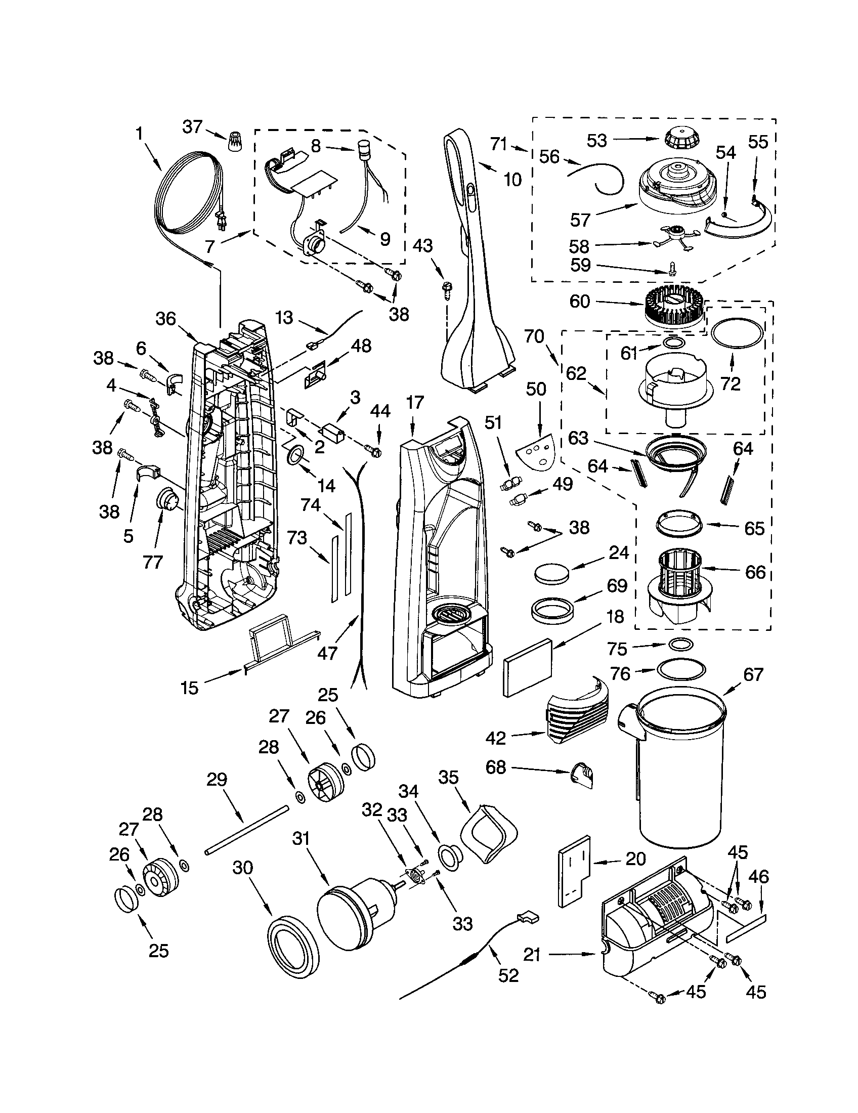 Dust compartment and motor