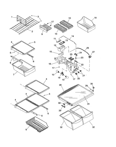 Refrigerator shelving and light