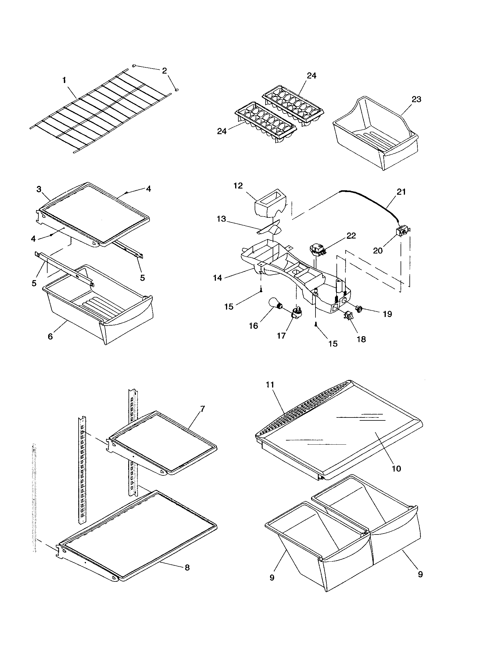 REFRIGERATOR SHELVING AND LIGHT