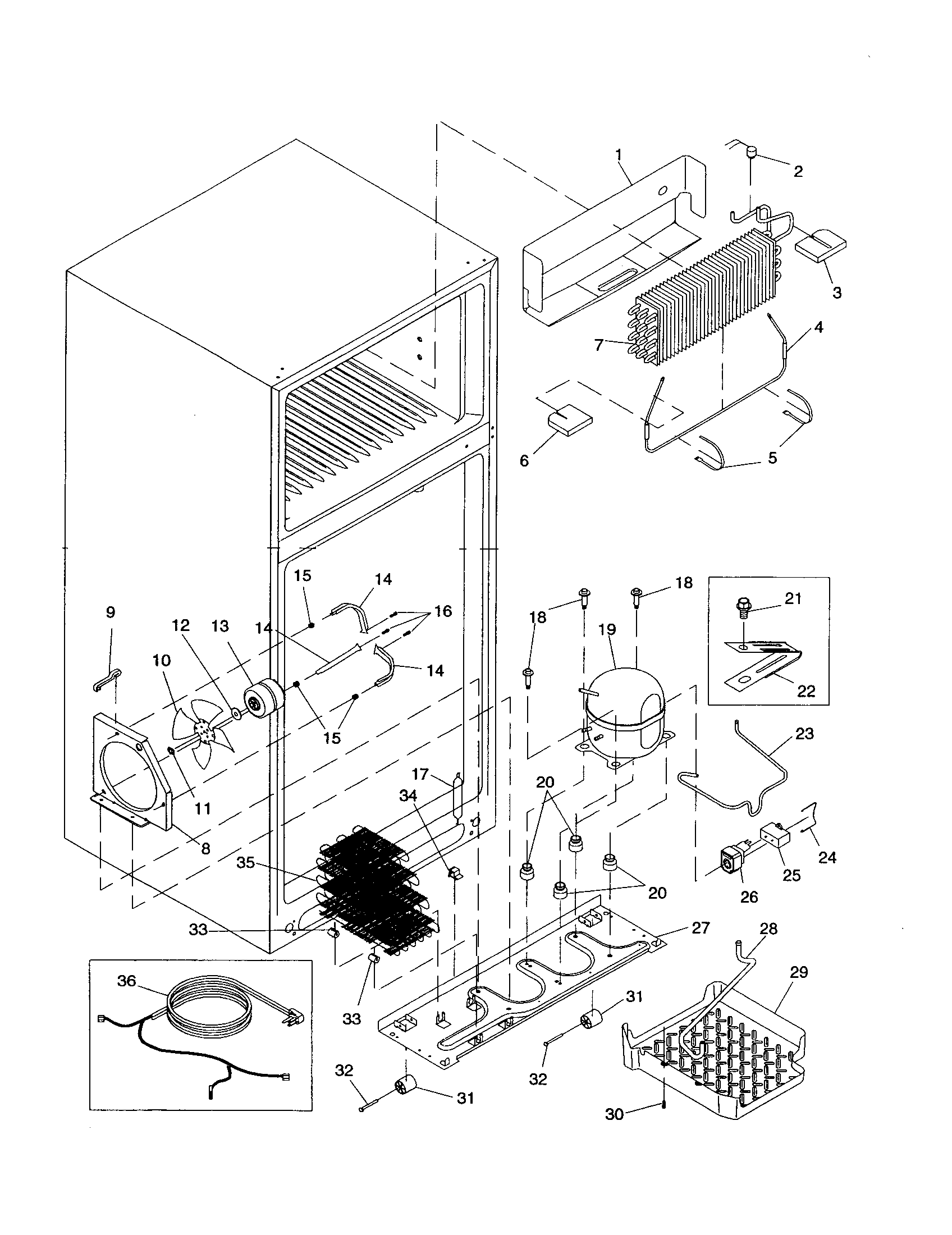 EVAPORATOR AND MACHINE COMPARTMENT