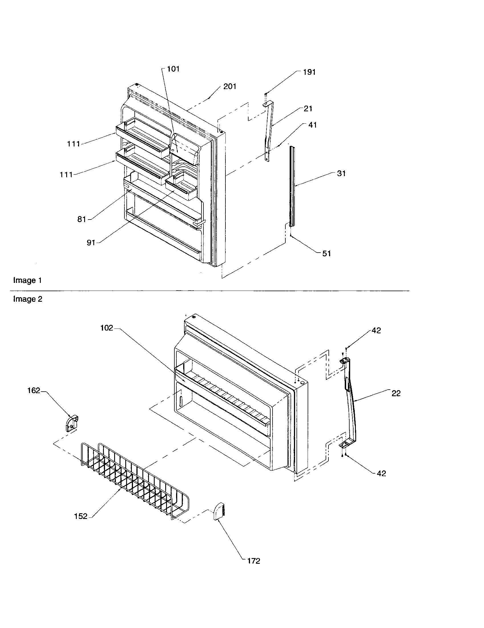 Door handles and door shelves
