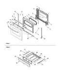 Oven door and storage drawer
