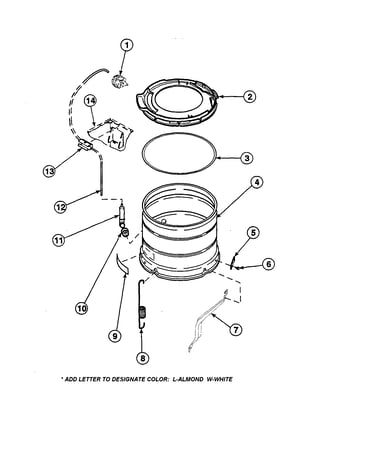 Outer tub, cover/pressure hose