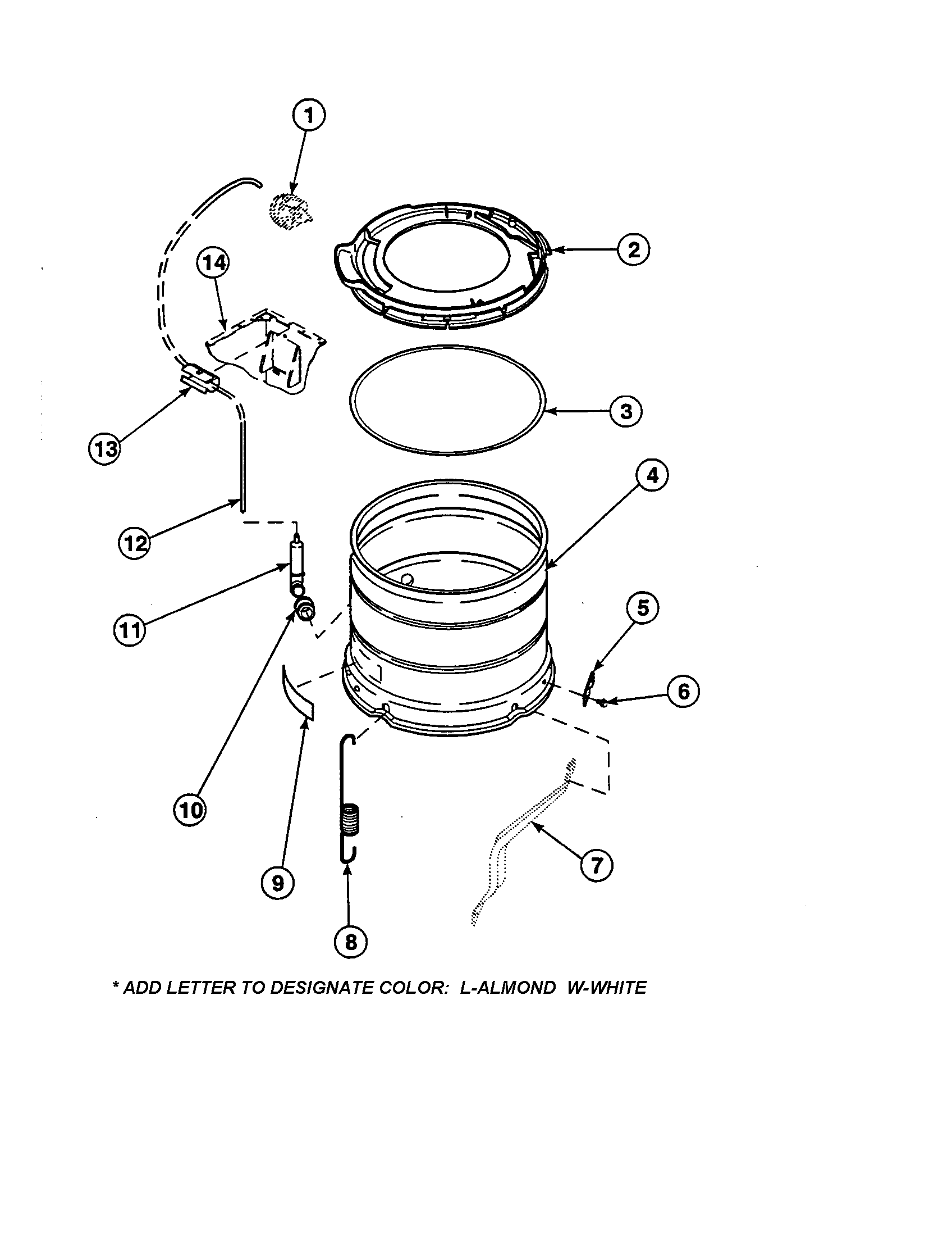 Outer tub, cover/pressure hose