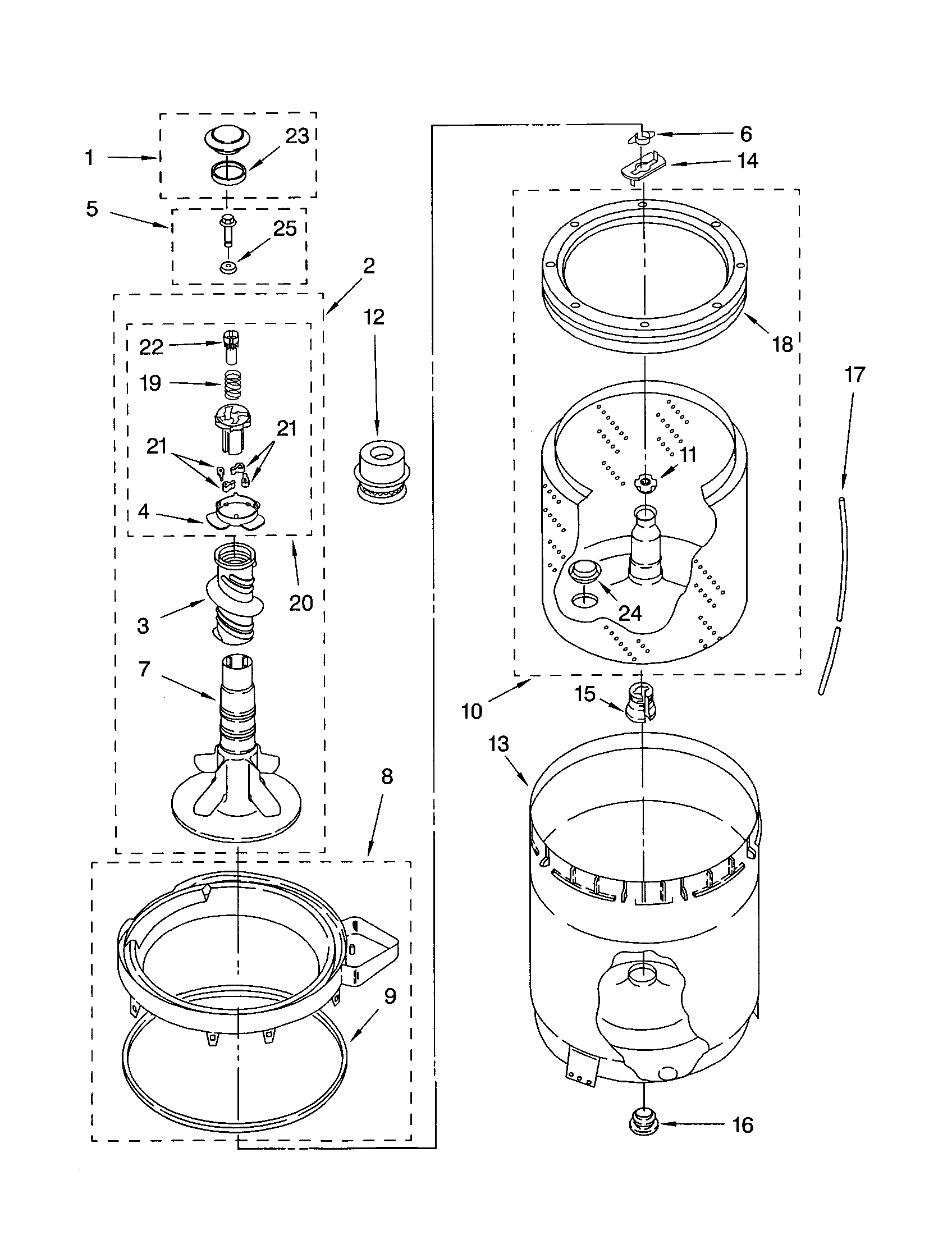 AGITATOR, BASKET AND TUB