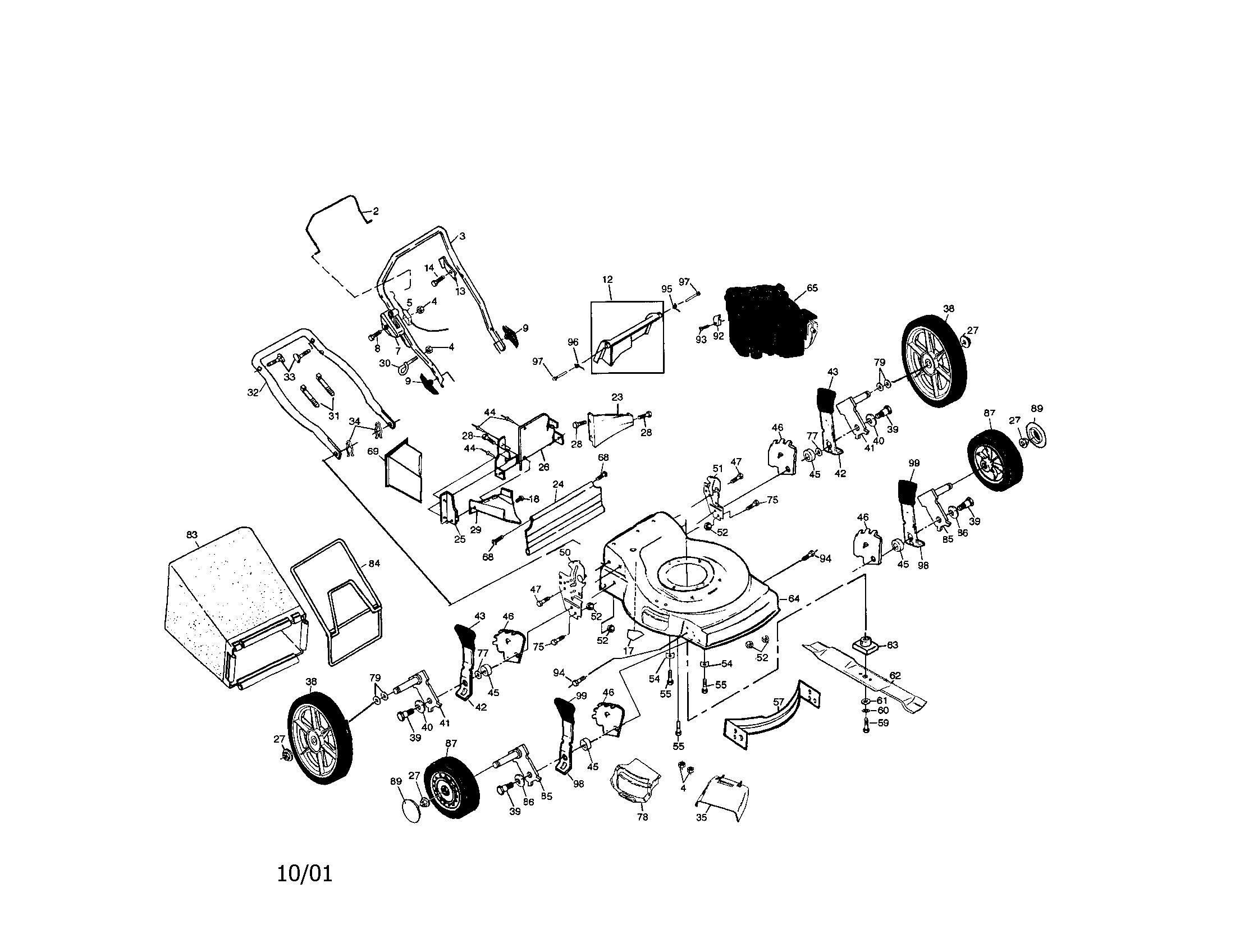 Power propelled rotary lawn mower