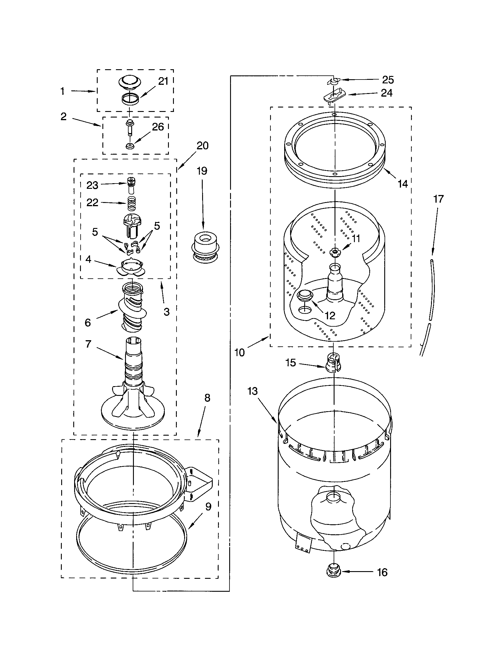 Agitator,basket and tub