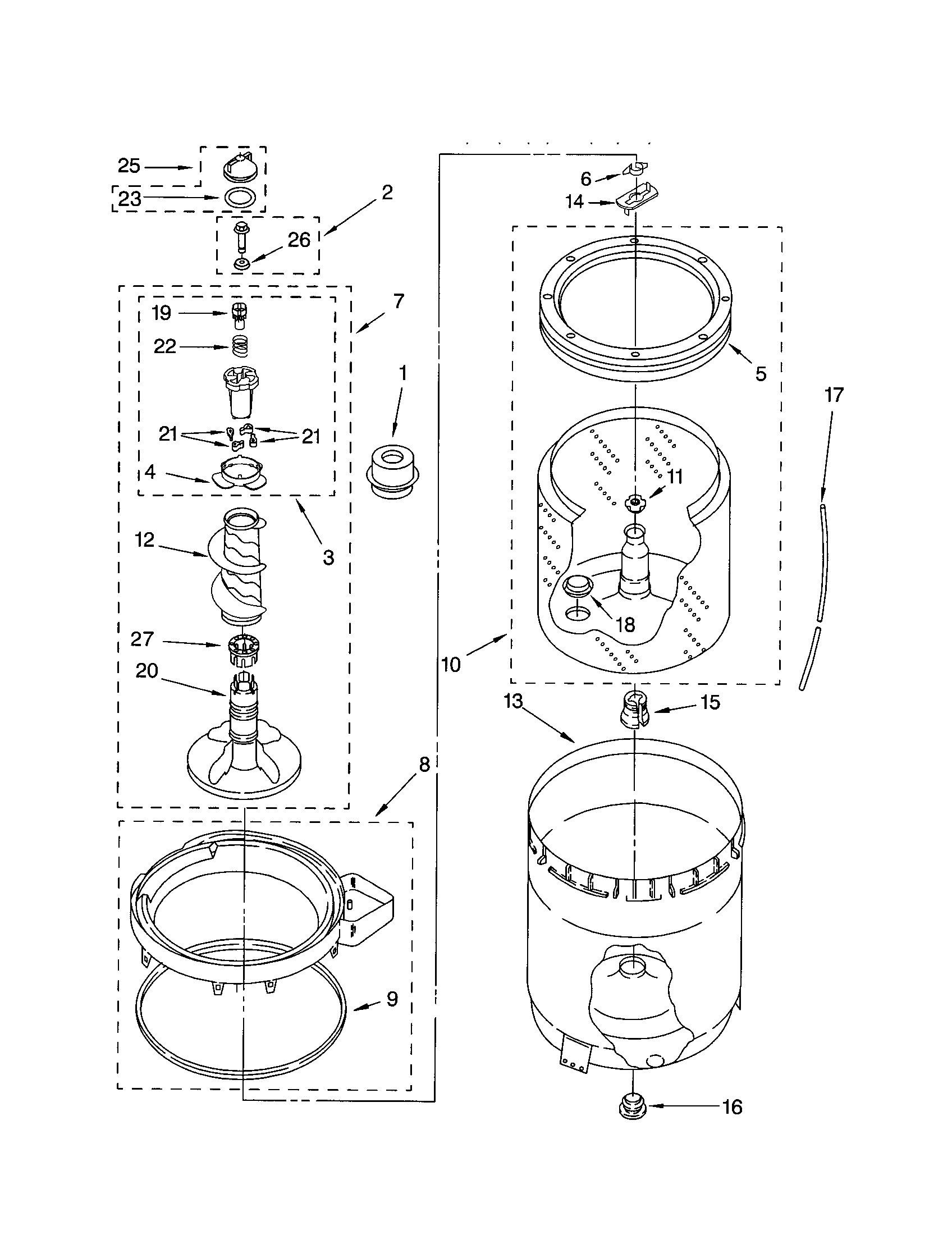 Agitator,basket and tub