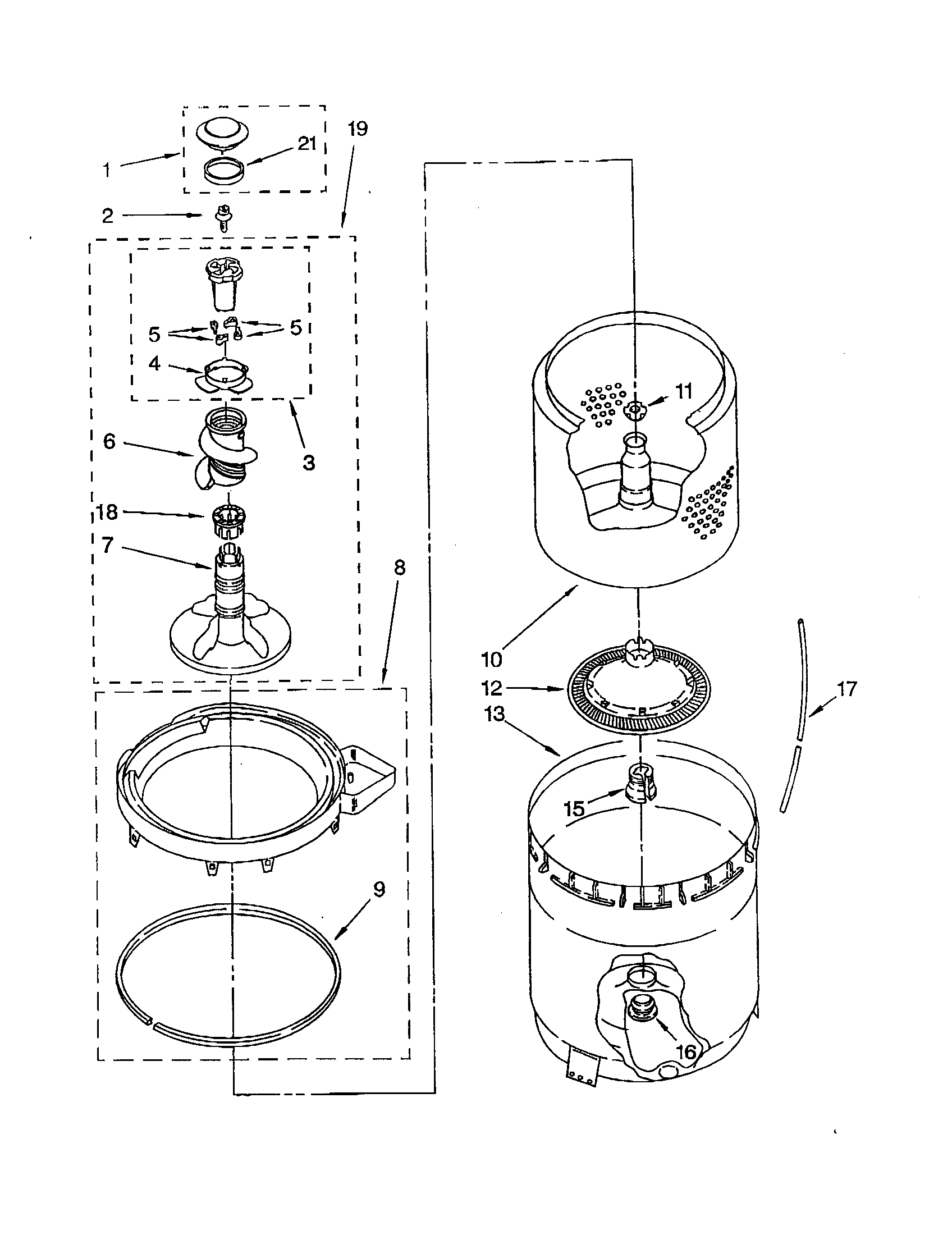 Agitator, basket and tub