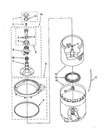 Agitator, basket and tub