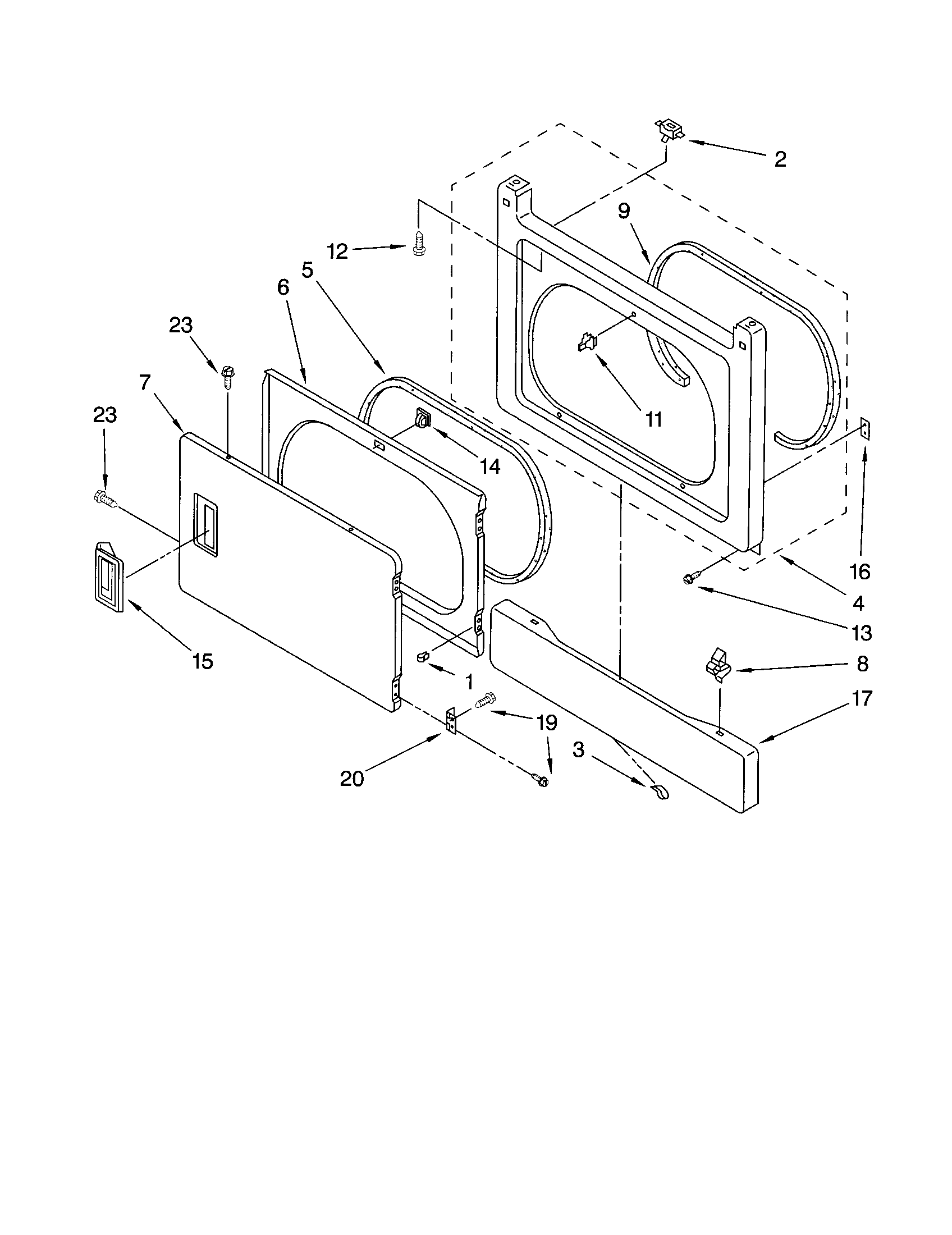 Dryer front panel and door