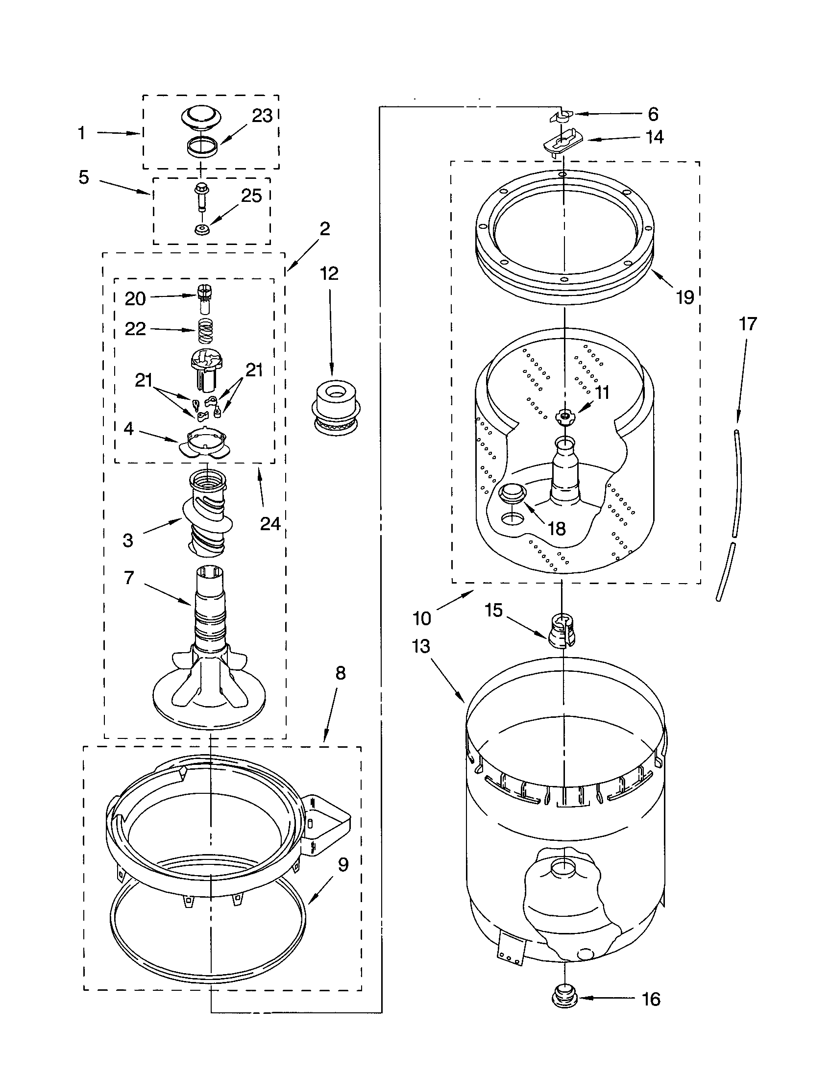 AGITATOR, BASKET AND TUB