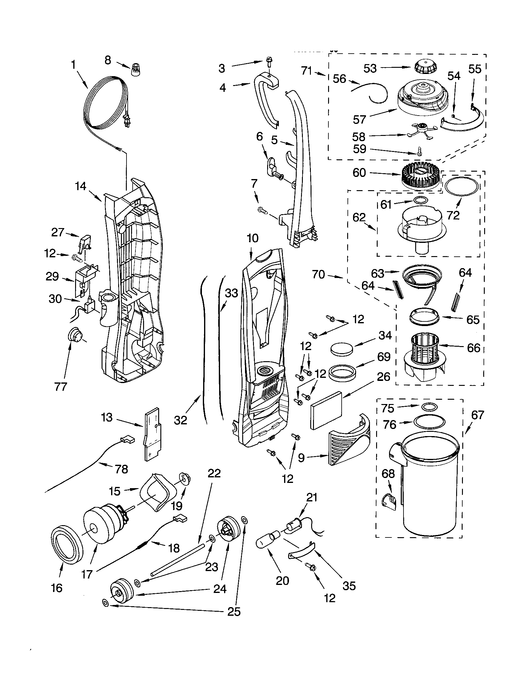 Dust compartment and motor