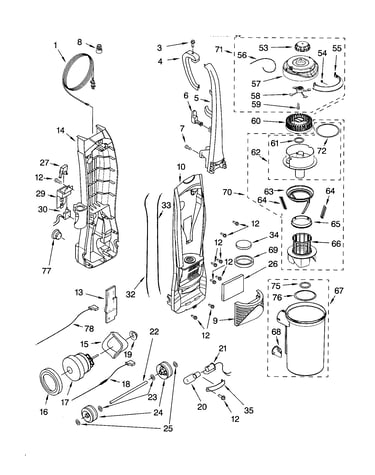 Dust compartment and motor