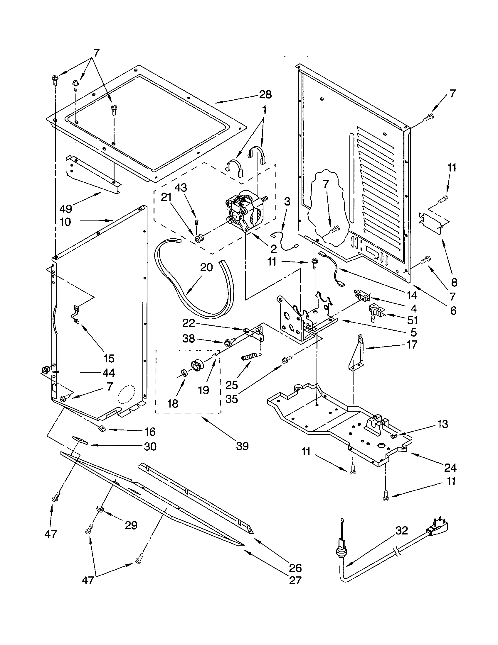 Dryer cabinet and motor