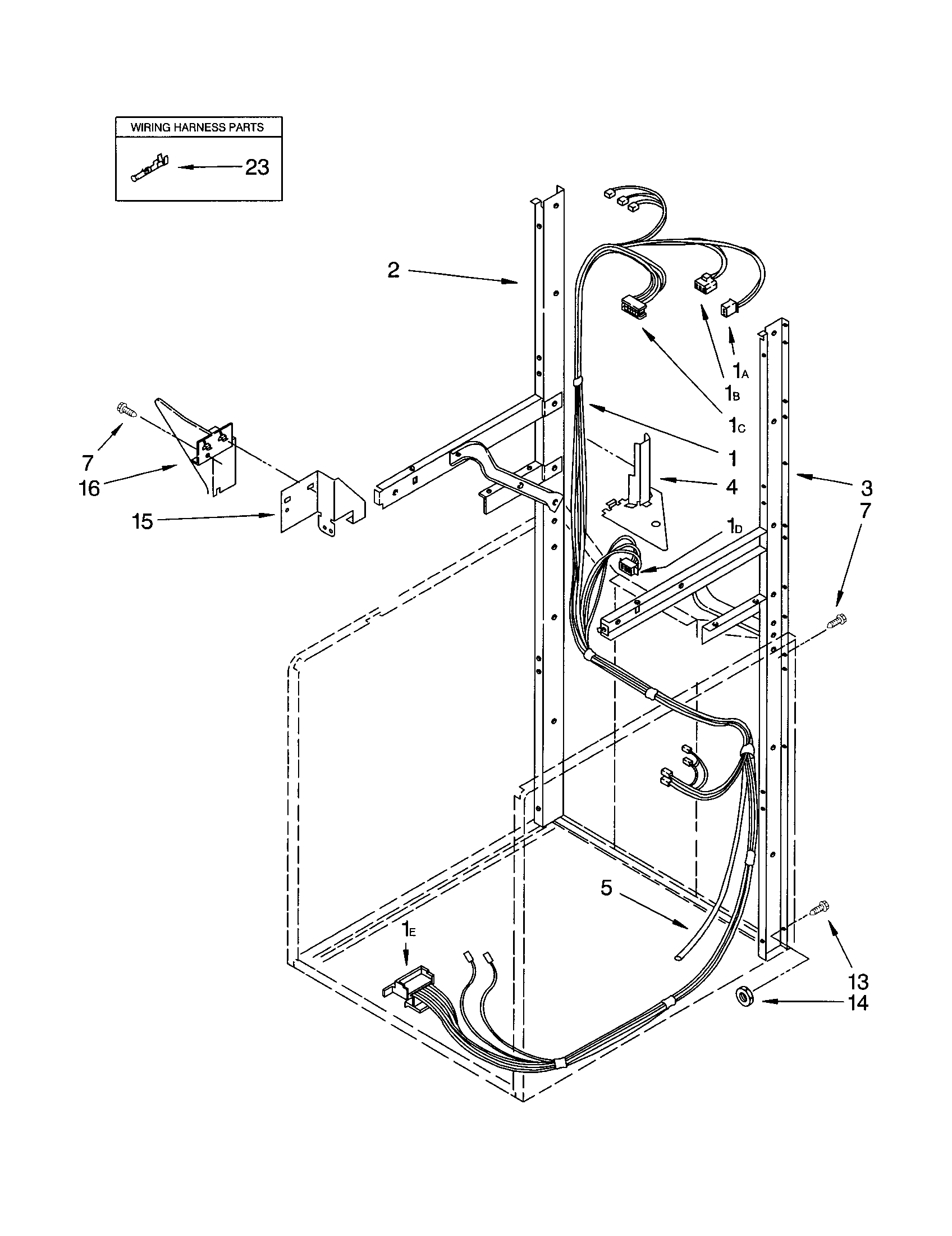 Dryer support and washer harness