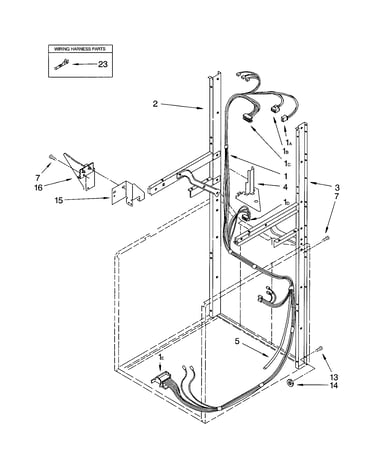 Dryer support and washer harness