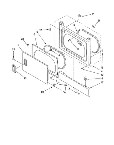 Dryer front panel and door